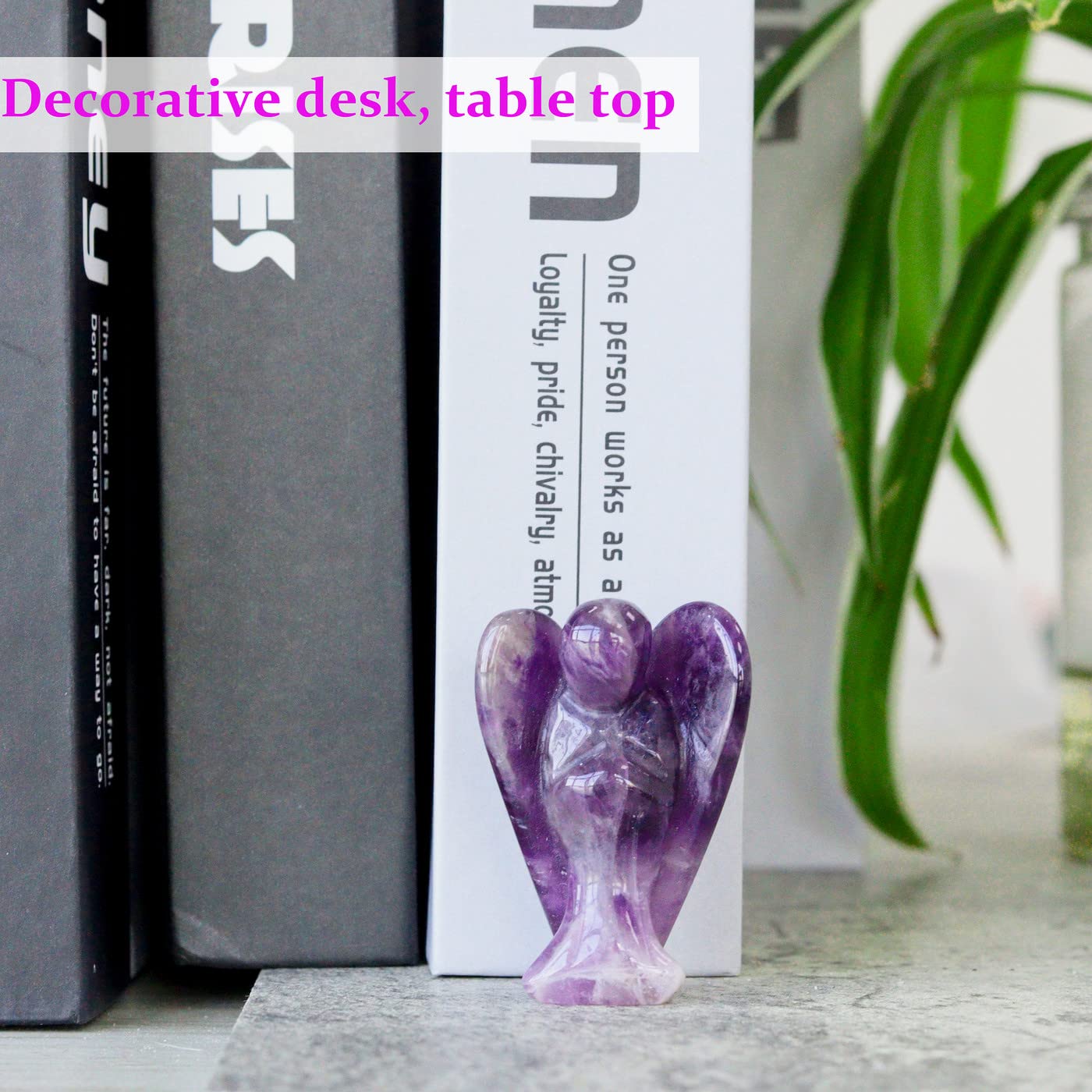 YATOJUZI 2" Amethyst Guardian Angels Hand-Carved Angel Statue Figurines Purple Office Desk Decor Accessories Decorations Crystals and Healing Stones Energy Reiki Gifts for Women