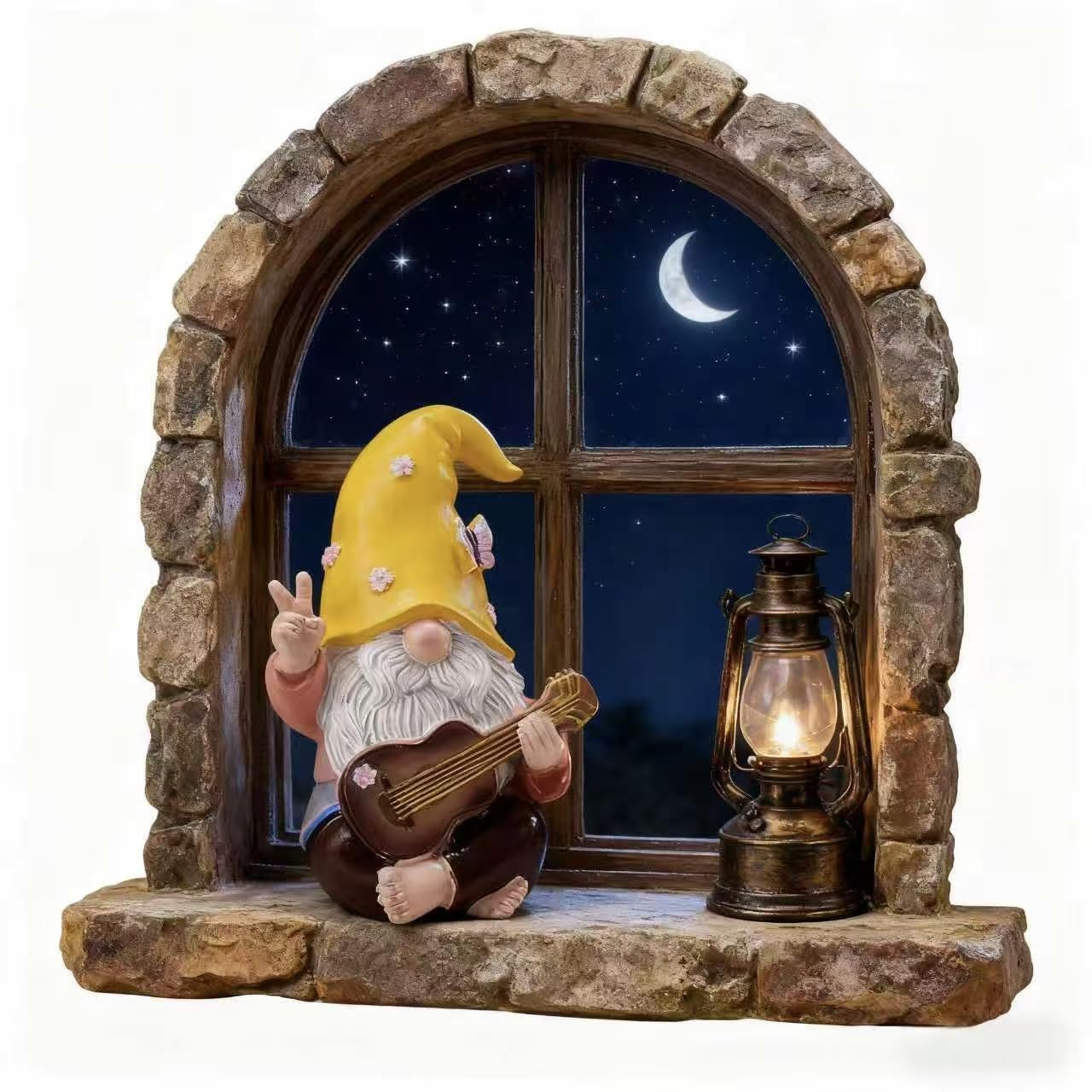 Garden Hippie Gnome Decor Statue,Funny Garden Gnomes with Peace Sign Decor Outdoor ，for House,Lawn,Patio and Porch, Gifts for Friend,Family. (Yellow)
