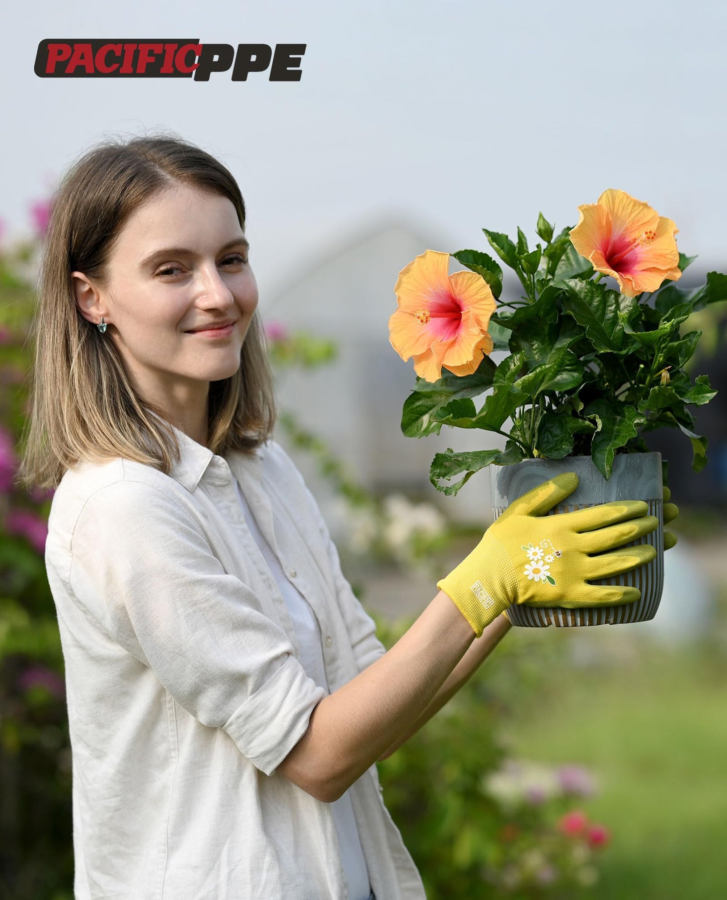 PACIFIC PPE 3 Pairs Gardening Gloves for women, Rubber Coated Garden Gloves, Ladies Yard Work Gloves, Breathable, Purple & Yellow & Red, Medium