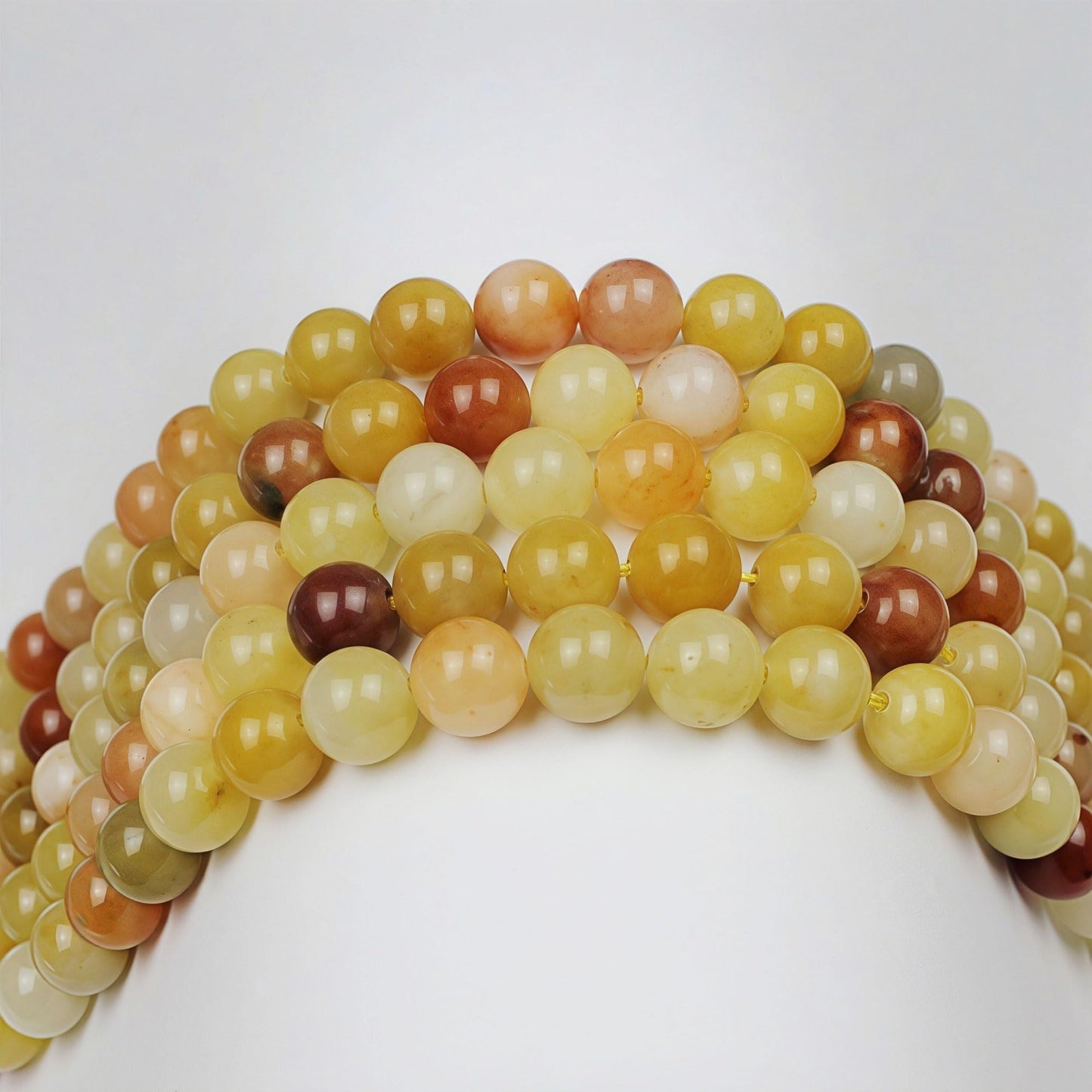MJDCB Natural Stone Beads 8mm 43pcs Round Mixed Color Yellow Jade Loose Gemstone Bead Charms for Jewelry Making Bracelet Necklace Earring Pendant