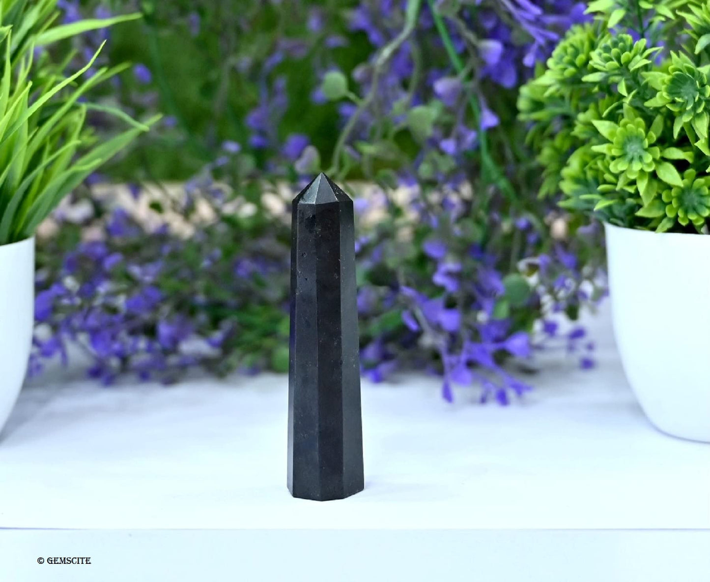 WholesaleGemShop-GEMSCITE 3 Inch Black Tourmaline Gemstones Obelisk Tower Jumbo Facet Aura Rock Crystal Natural Polished Earth Wand Spirit