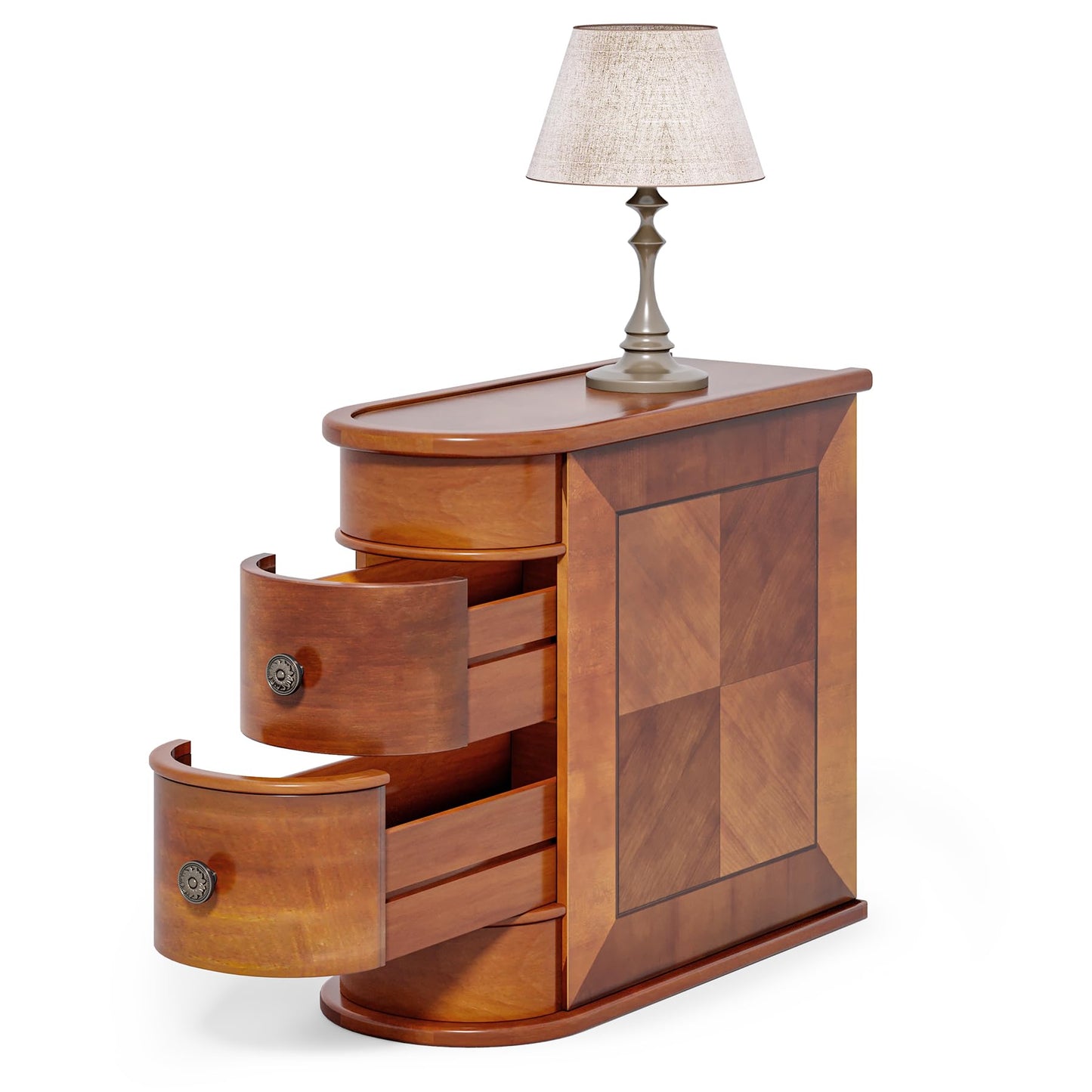 LITTLE TREE Wood End Table with 2 Drawers Sofa Side Table, No Assembly Required Vintage Slim Nightstand Bedside Table for Bedroom