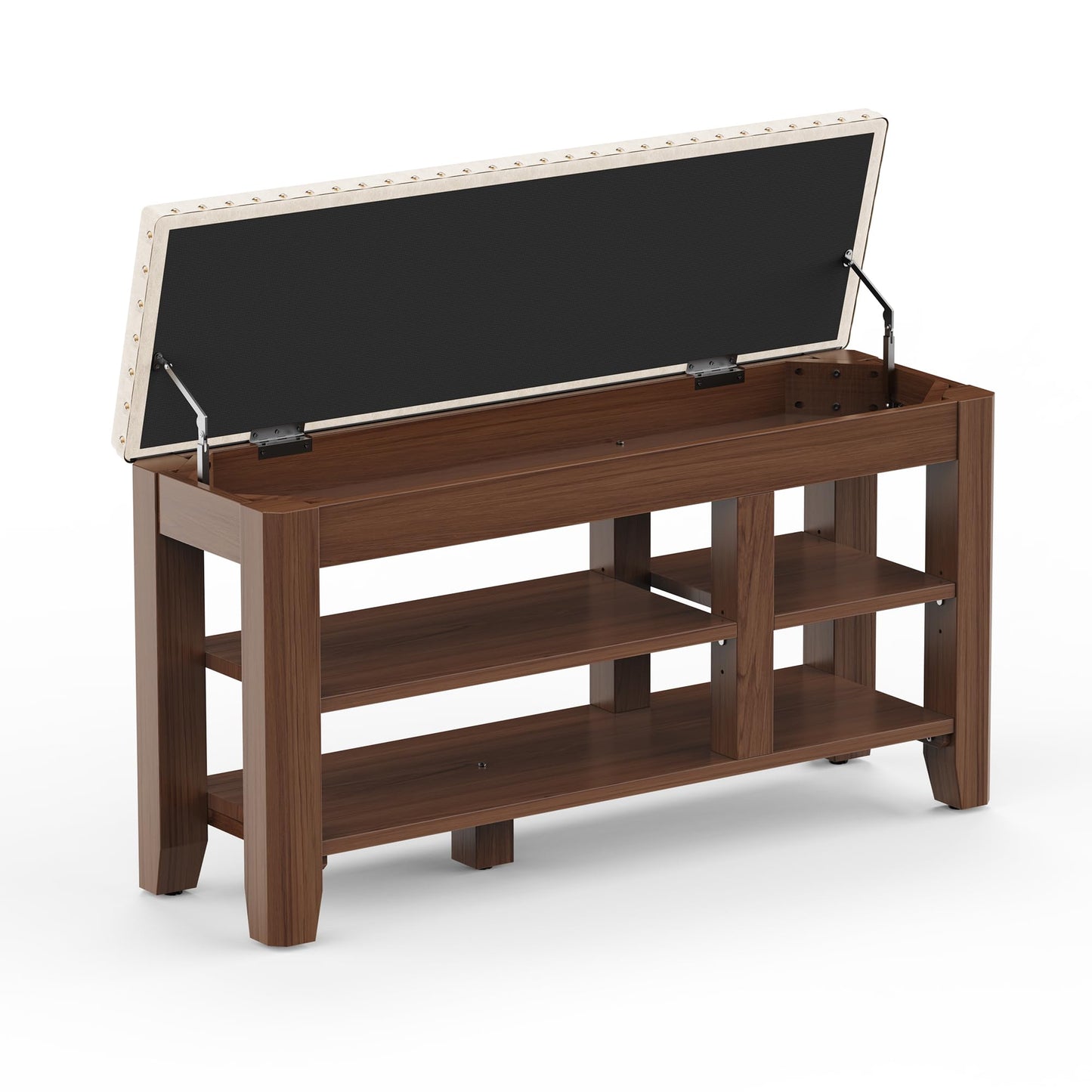 Shoe Bench for Entryway, Solid Rubberwood Shoe Bench with Hidden Storage, Adjustable 2-Tier Shelves & Soft PU Leather Seat, Shoe Rack Durable Easy Assembly for Hallway or Bedroom - Beige, 39.4"