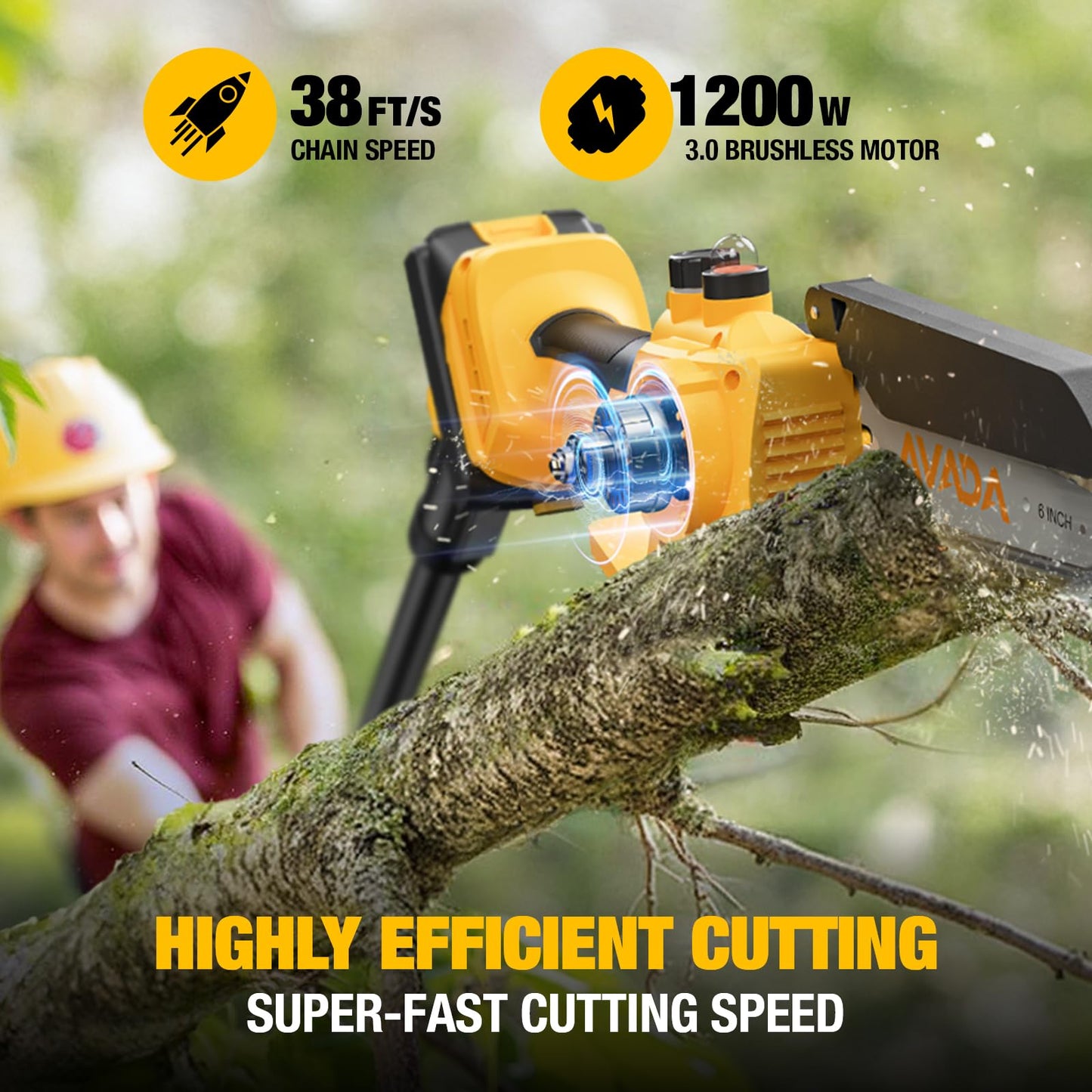 2-IN-1 Cordless 6-Inch Pole Saw & Chainsaw - 1200W Brushless Motor, Total Reach of Max 15.9 FT, Lightweight, Electric Pole Saws for Tree Trimming Pruning with 2×Batteries