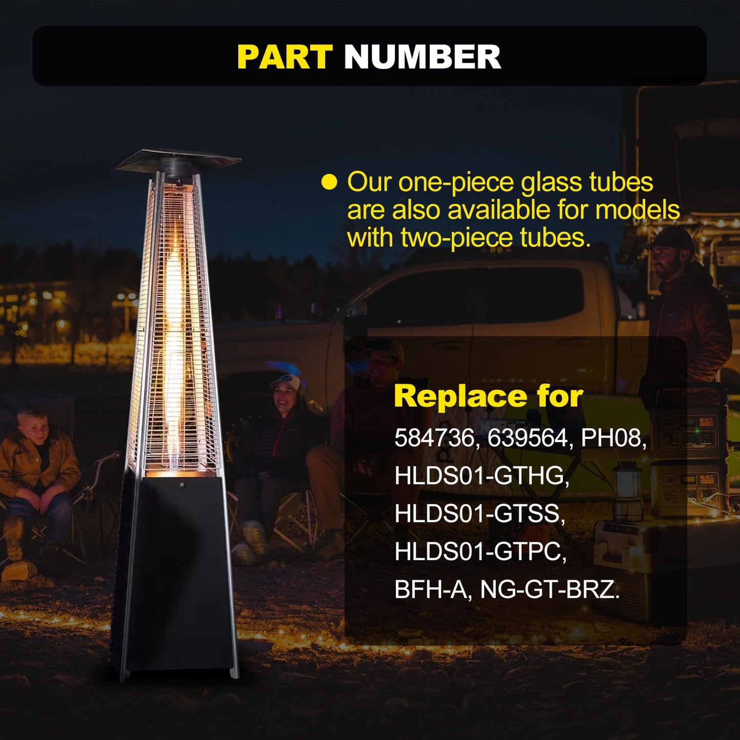 Patio Heater Glass Tube Replacement with Rubber Ring, 49.5″ Tall 4″ Diameter, Quartz Glass Tube Fit Four-Sided Pyramid Flame Outdoor Heaters Compatible with Hiland, Fire Sense