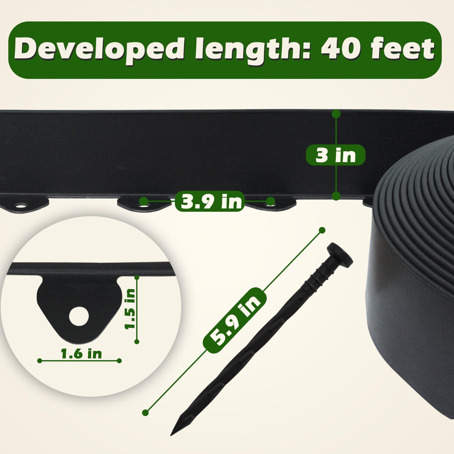 Gardzen Landscape Edging Kit, 40-Foot Long, 3-Inch Tall, No Dig Garden Edging Border for Flower Beds, Tree Rings, Pathways, Includes 40 Spikes