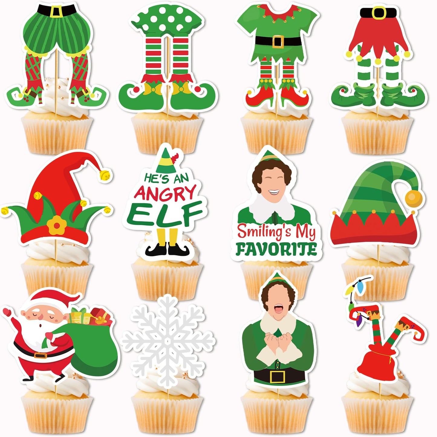 24 Pcs Christmas Cupcake Toppers Christmas Cake Decorations Buddy The Elf Decorations Elf Party Decorations