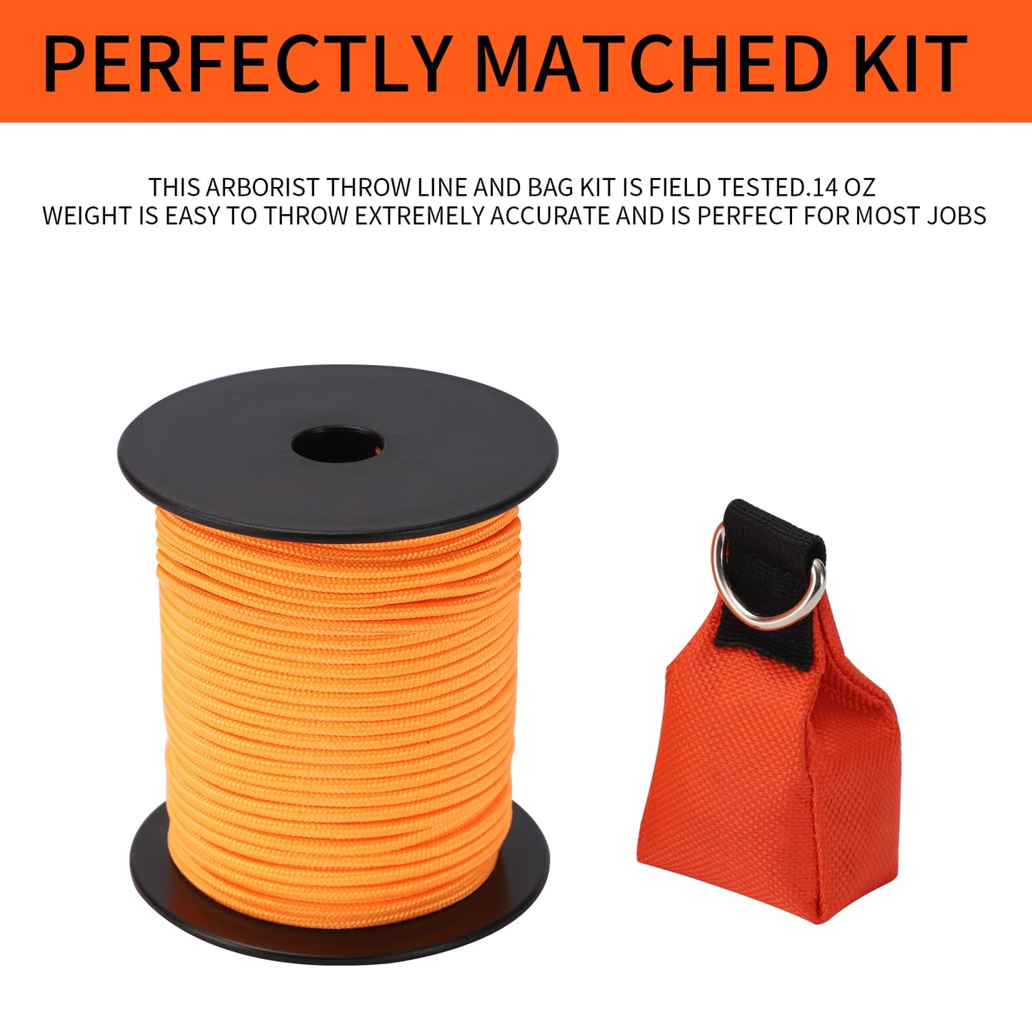 SENSILIN Arborist Throw Line Kit, Arborist Throw Weight and Line Kit, 164’ Ultra Slick Polyester Rope and 14Oz Throw Bag, Arborist Equipment Suitable for High Limb Throwing