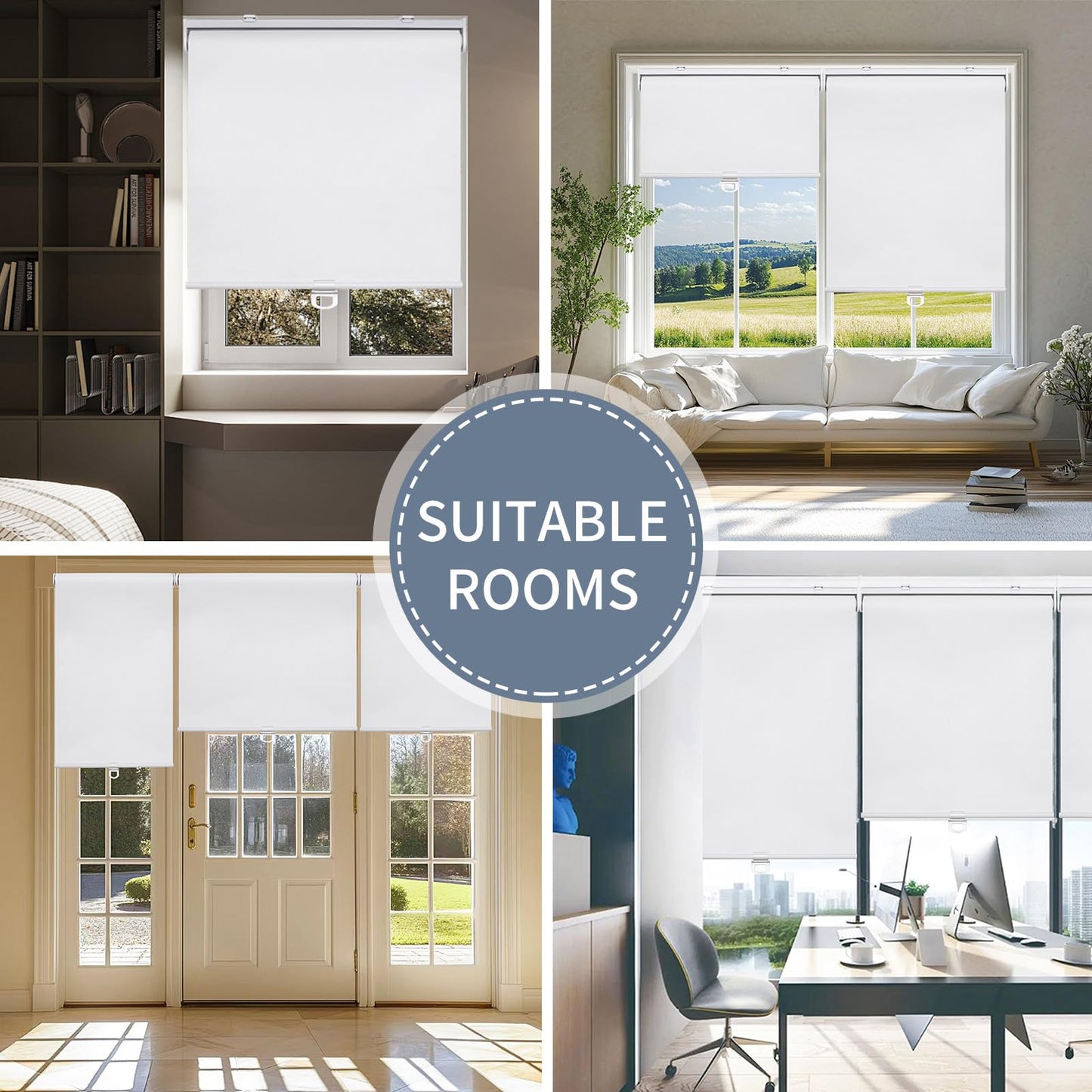 SHADEMOON Cordless Blackout Window Roller Shades, Pull Down Spring System Indoor Blinds, Room Darkening Waterproof UV Blocking Thermal Insulated Fabric for Home Office (White, Width 14", Height 72")