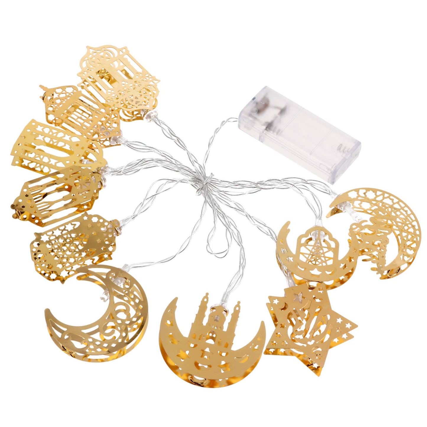 Uonlytech 1 Set Muslim Ramadan String Lights Muslim Eid Party Light Decors Eid Mubarak Decoration Fairy String Lights Battery Operated LED Ramadan Lamp for Festival Golden