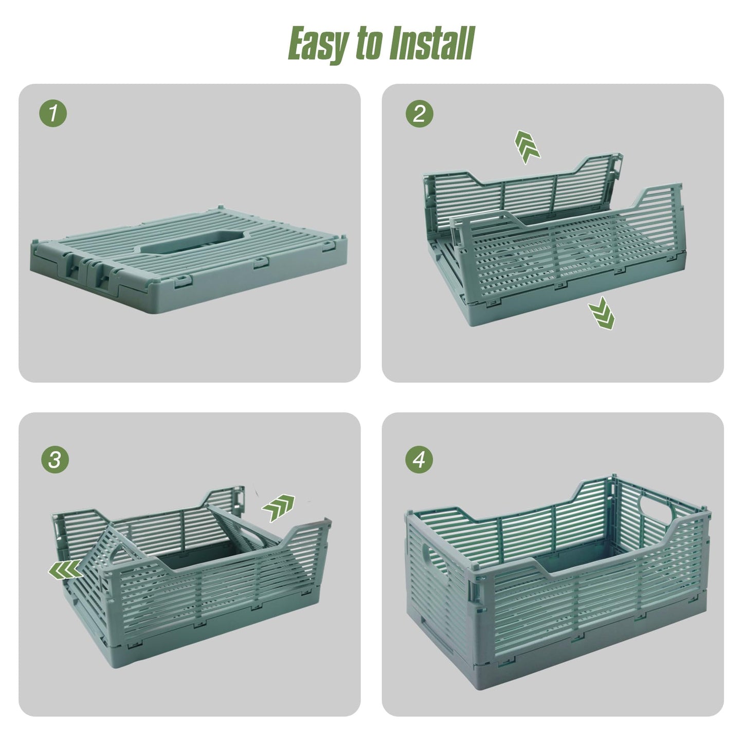 Vivikivi 2-Pack Foldable Crates, Plastic Storage Baskets Crate for Organizing, Collapsible Storage Crates for Home Kitchen Classroom Office Bedroom Bathroom (15.75"x11.81"x6.1", Blue)