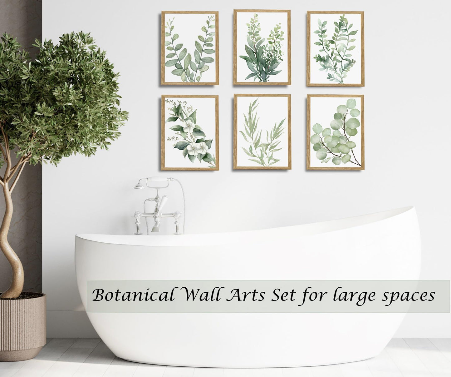 Induslyfe Framed Eucalyptus Sage Green Botanical Plant Wall Art Canvas Decor Set of 6, Leaves Wall Art Prints Posters Art, Eucalyptus decor Flower wall art for bathroom bedroom living room decor 9x12