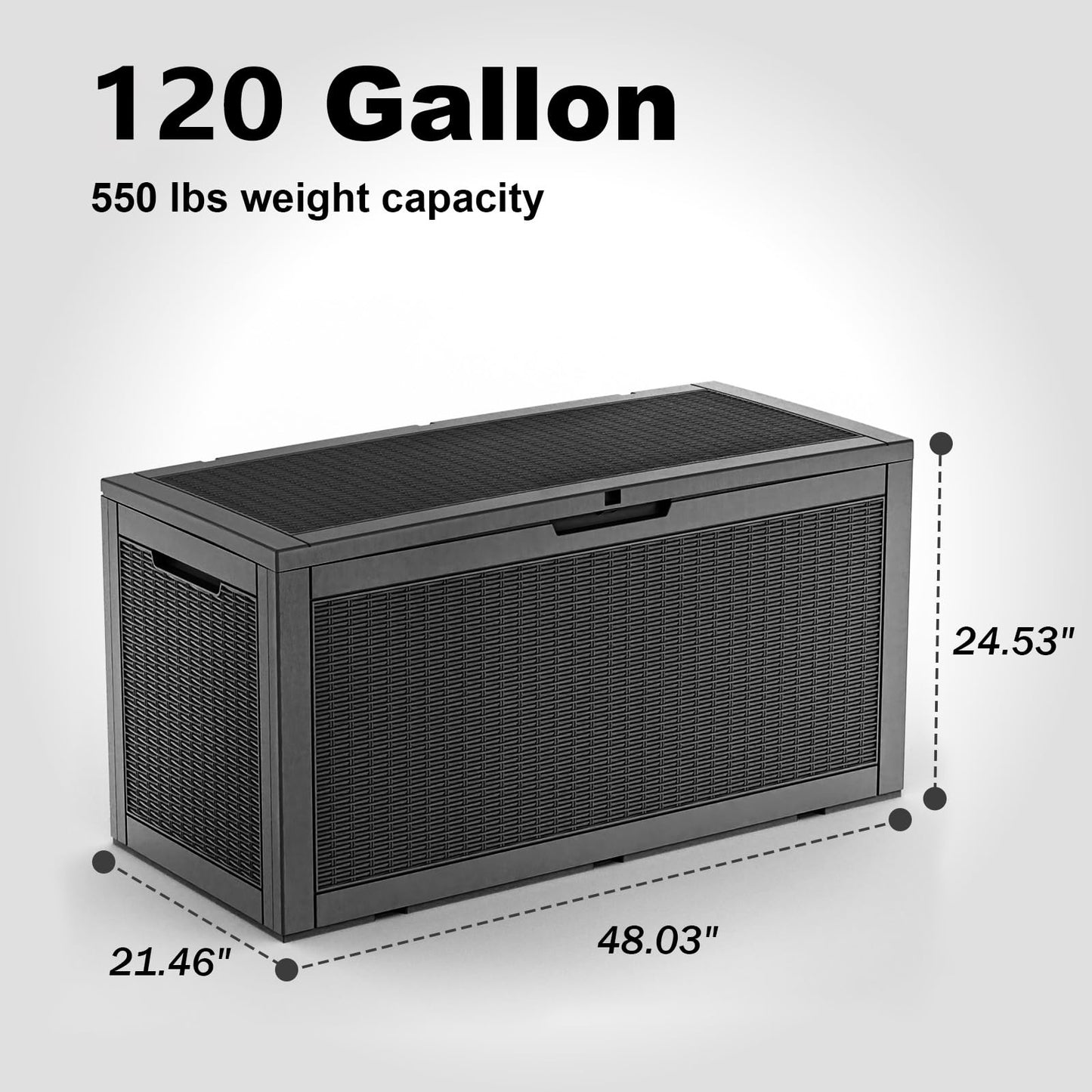 EasyUp 120 Gallon Waterproof Deck Box, Lockable Resin Outdoor Storage Box, Durable Storage Bin with Reinforced Hydraulic Rod for Patio Furniture, Garden Tools, Pool Accessories, Indoor Cushion, Black