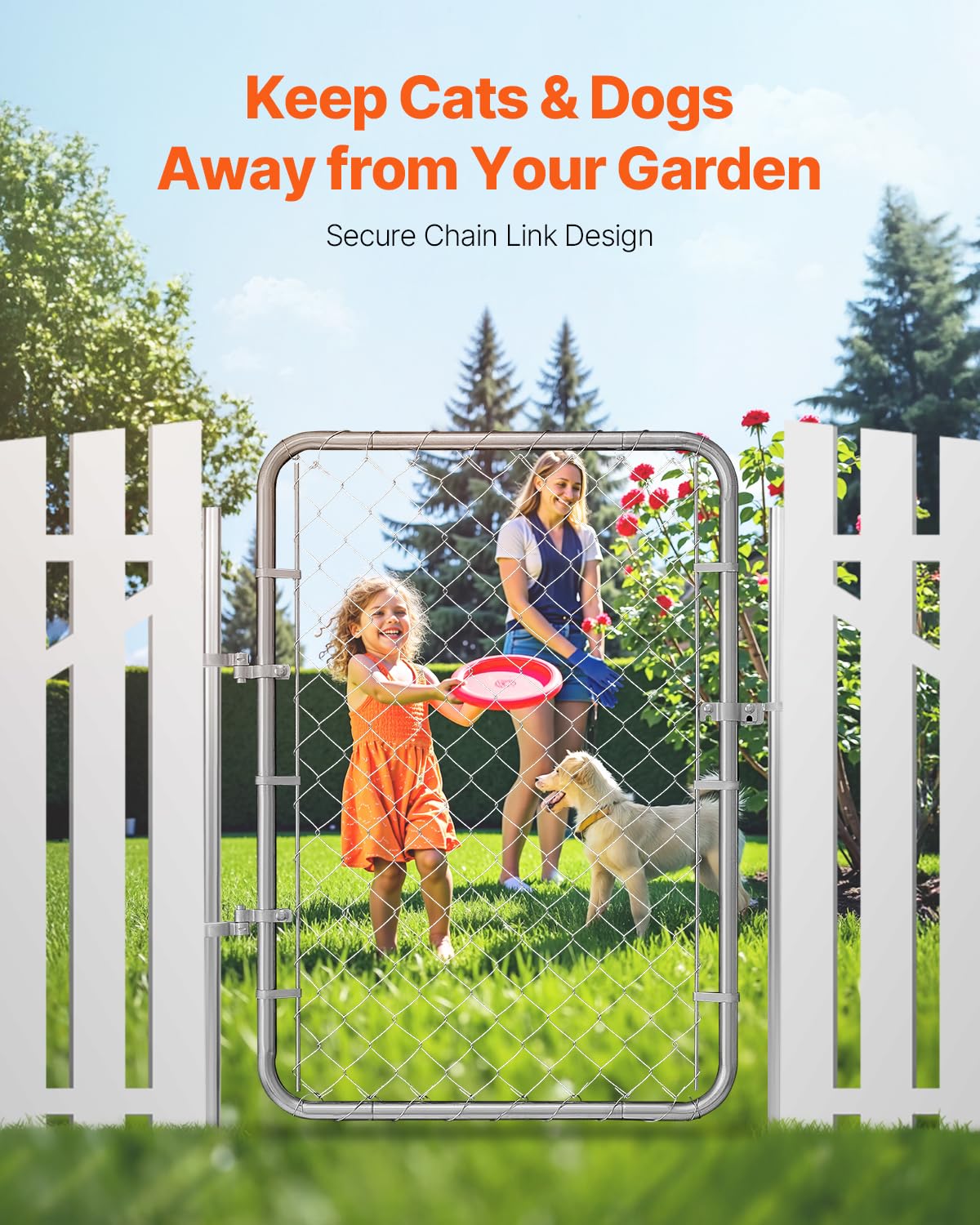 VEVOR Chain Link Fence Gate, 32 x 46 in, Adjustable Chain Link Fence Panel, Fit 2-4 ft (W) x 4 ft (H) Garden Fence Gate Opening, Rust-Resistant Galvanized Fencing Gate for Farm Posts Not Included