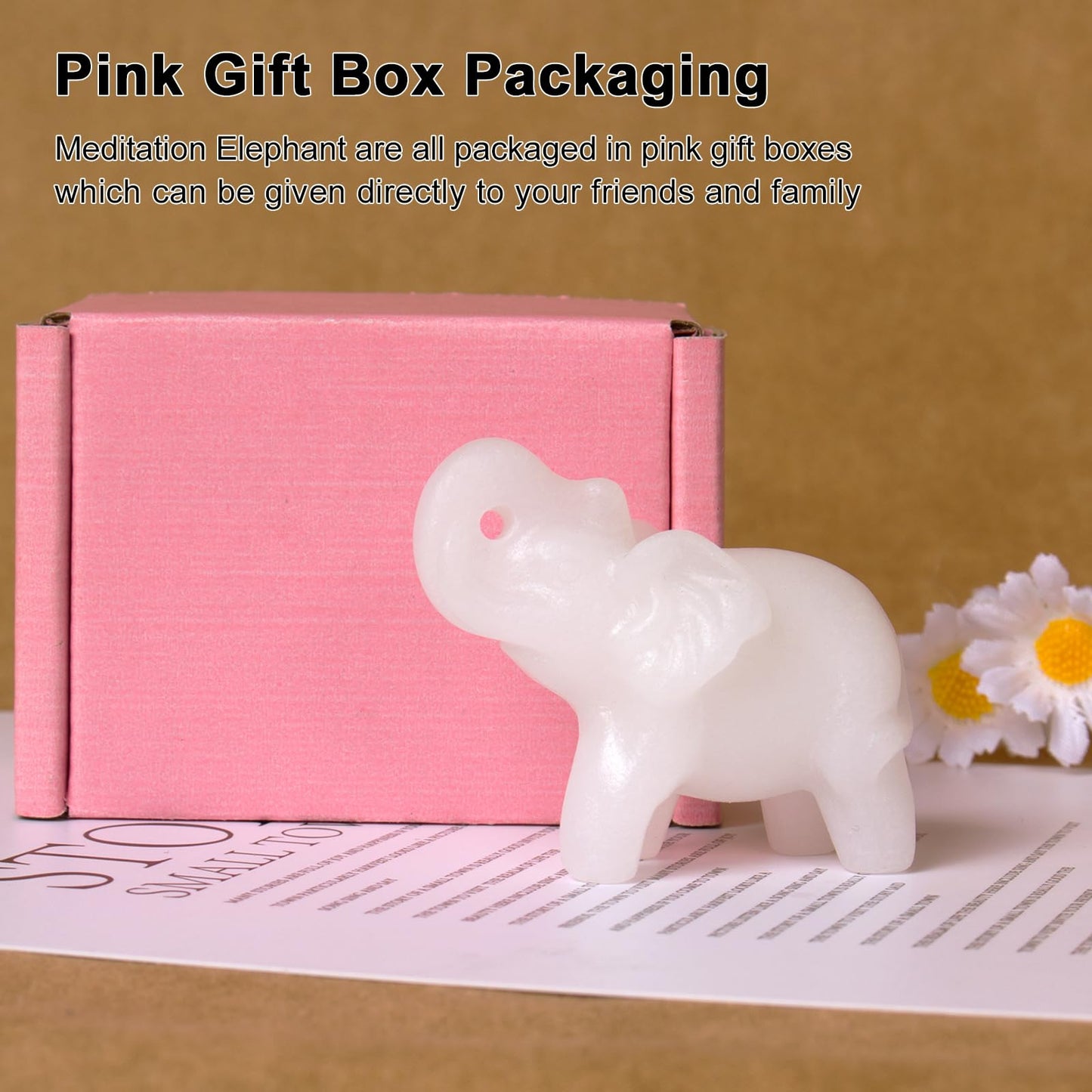 Hguxmcu 2 Inch White Jade Crystal Elephant Sculpture Handcrafted Healing Stone Animal Figurine Spiritual Home Decor Lucky Charm Gift for Wealth Success Positive Energy and Meditation Lovers
