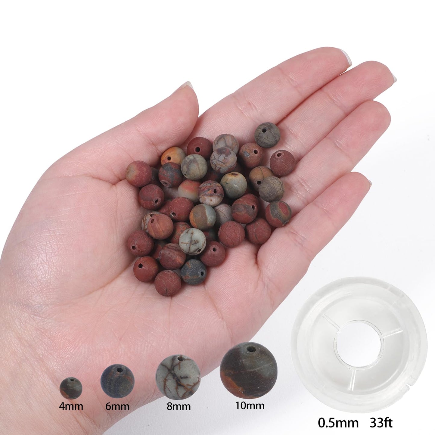 NITOPUPU 100Pcs 8mm Matte Picasso Jasper Beads for Jewelry Making, Natural Round Loose Gemstone Stone Bead for Necklace Bracelets, Crafts for Adults with Crystal Stretch Cord