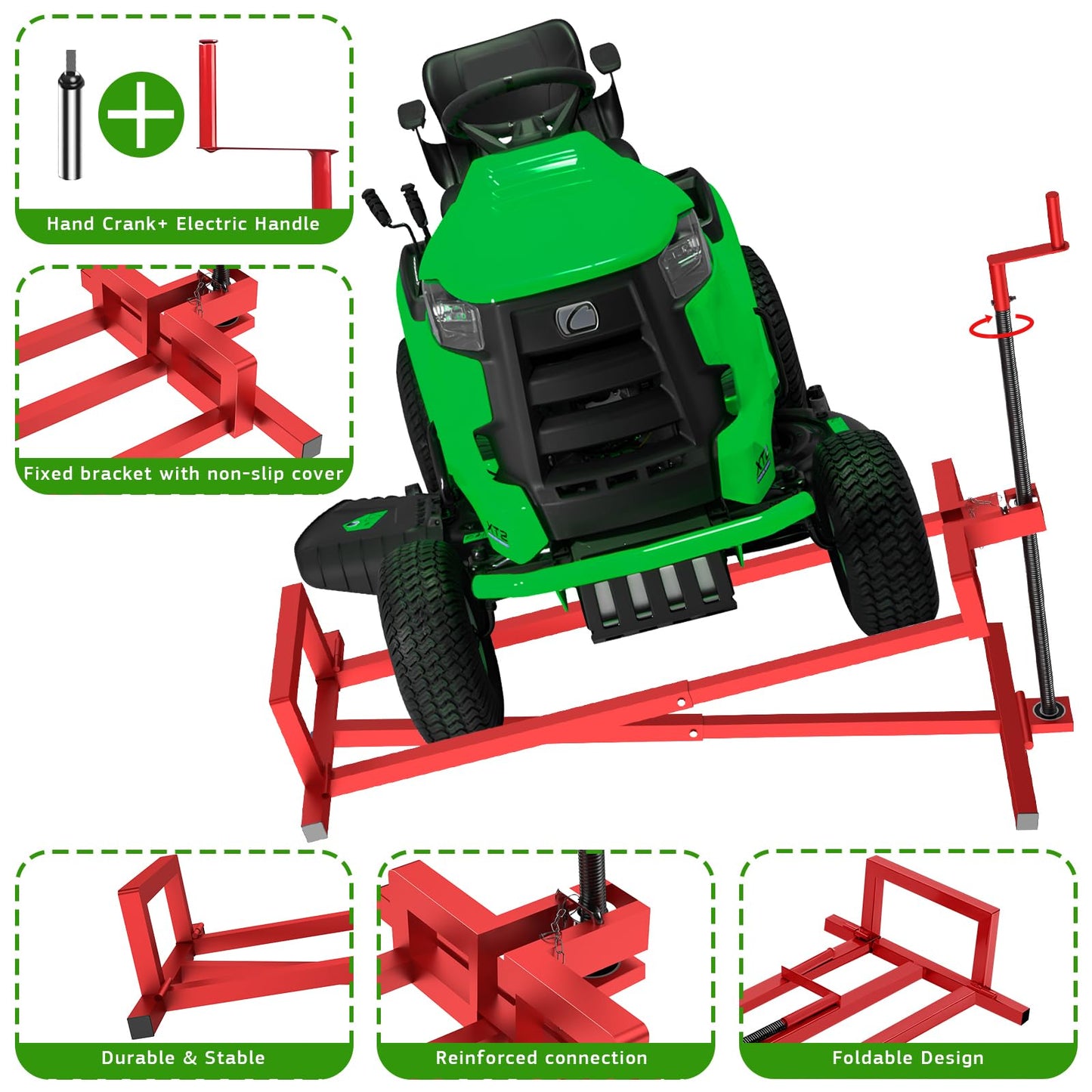 LESANM Lawn Mower Lift Jack, Lifting Platform 882 Lbs Capacity Telescopic Maintenance Jack for Garden Tractors and Riding Lawn Mower with Manual Handle & Power Tool Extension Handle - Red