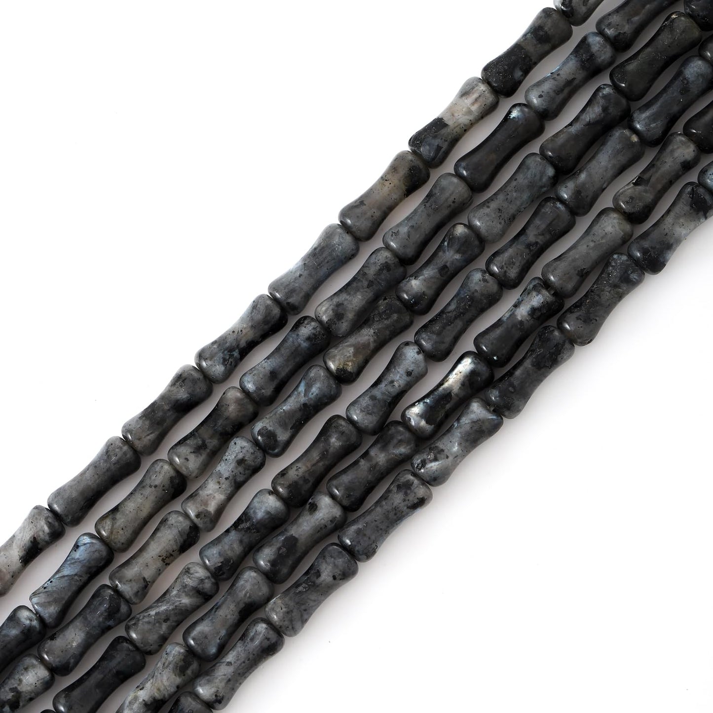 5x12mm Natural Black Labradorite Stone Bamboo Shape Gem Healing Energy Loose Spacer Beads for DIY Necklace Bracelet Earring