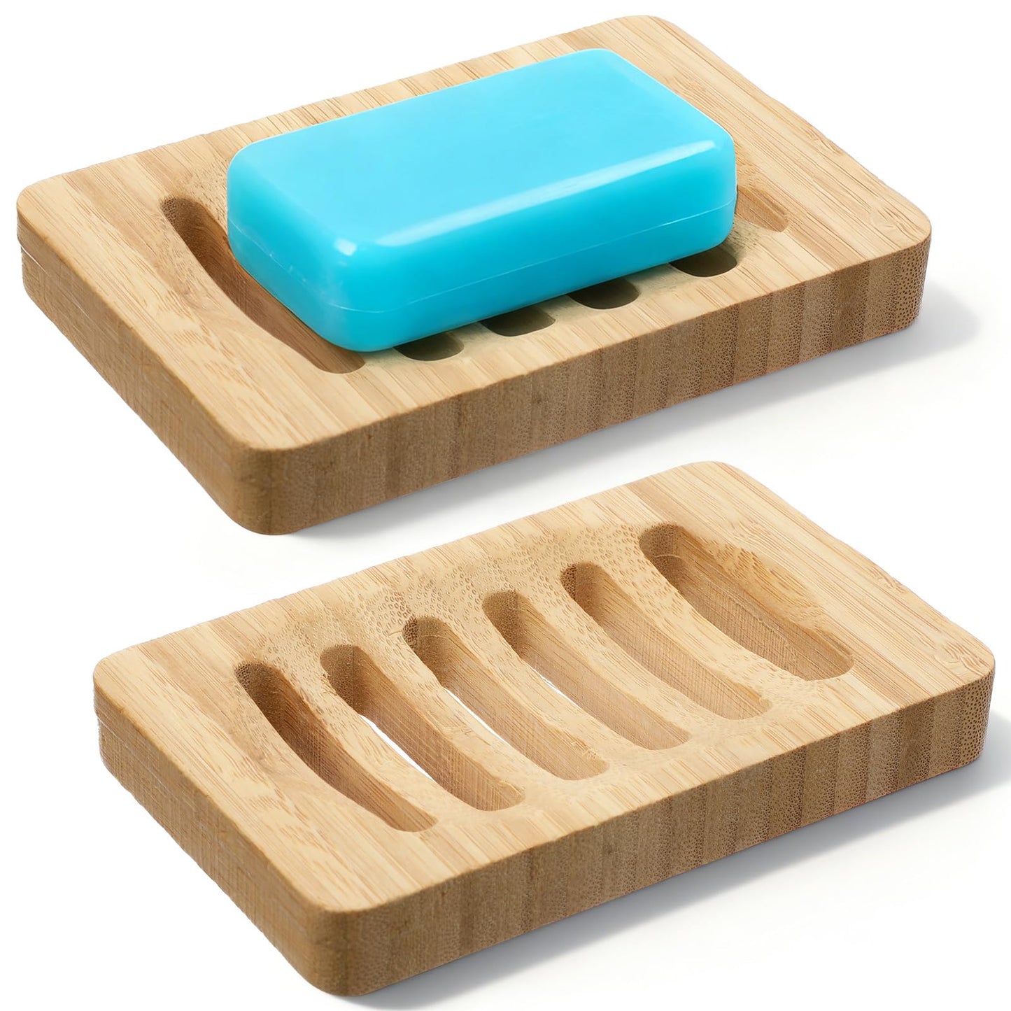 2 Pack Wooden Soap Holder Waterproof Self Draining Soap Dish Wood Soaps Tray for Shower Bathroom Kitchen Bathtub