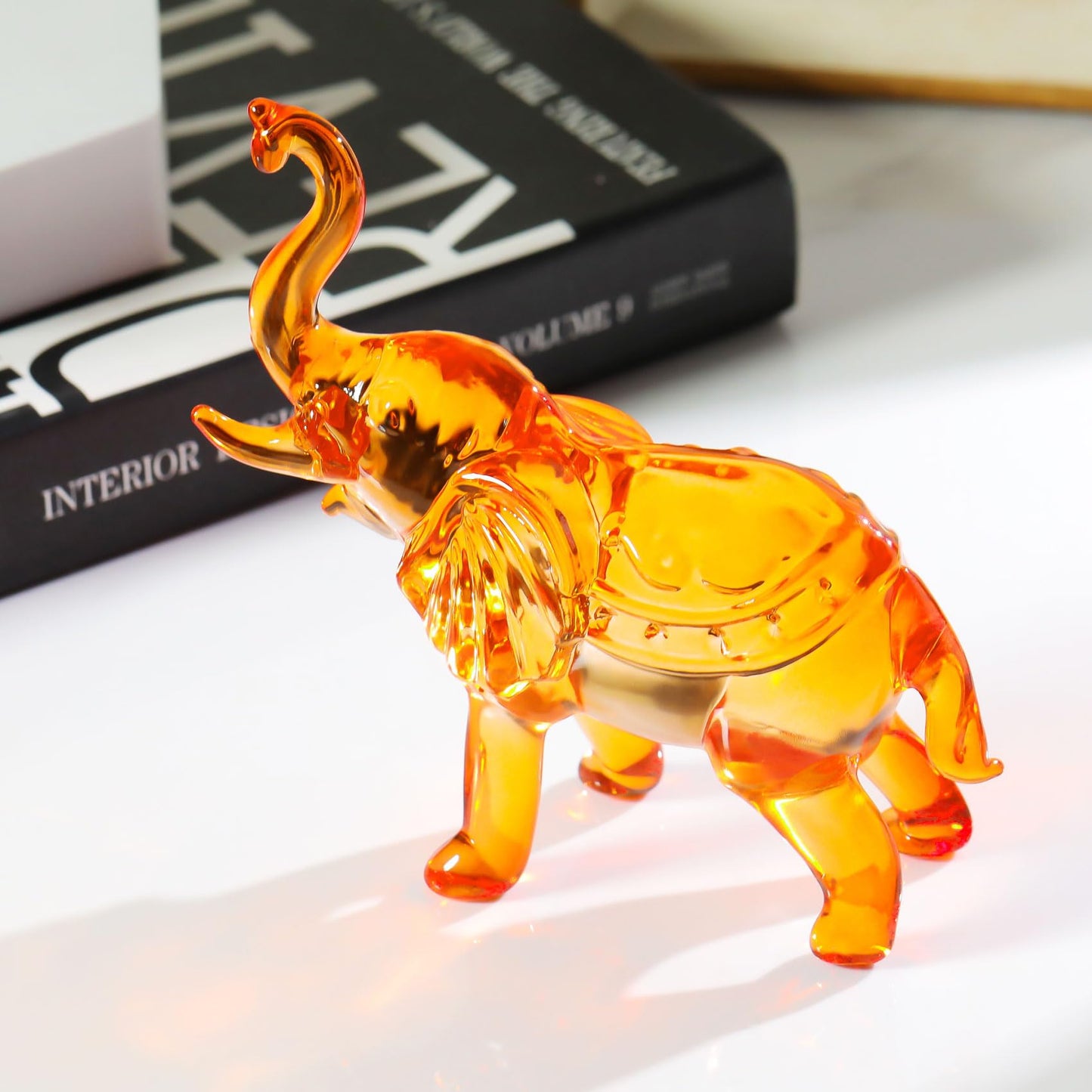YWHL Amber Crystal Elephant Figurine Gifts for Women, Handmade Glass Statue Decor Gift for Elephant Lovers, Art Crystal Animals Figurines Collectible for Home Decoration