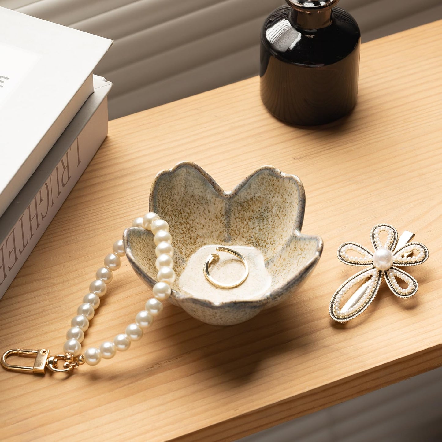zerokyclan Floral Vanity Tray - Ceramic Jewelry Organizer Dish for Rings Necklaces Wedding Gift Idea(camel)