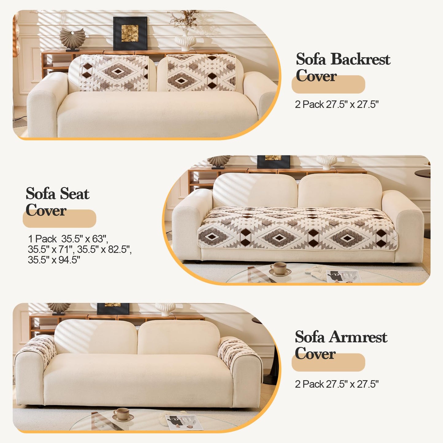 WEYOND Pet-Friendly Couch Covers for Sofa, Soft Plush Washable Sofa Covers for Dogs, Non-Slip Furniture Protector (Seat Cover, Coffee, 35.5" x 63")