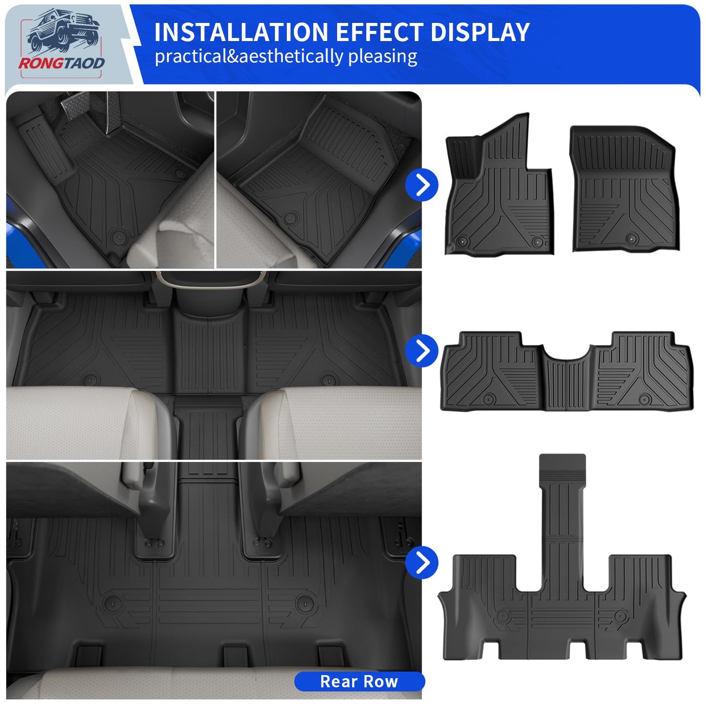 Rongtaod Floor Mats Compatible with 2026 Hyundai Palisade Gas Cargo Mat Trunk Mat Cargo Liner 7-Seater Back Seat Protector All Weather Palisade Accessories (Floor Mats+Trunk Mat with Backrest Mat)