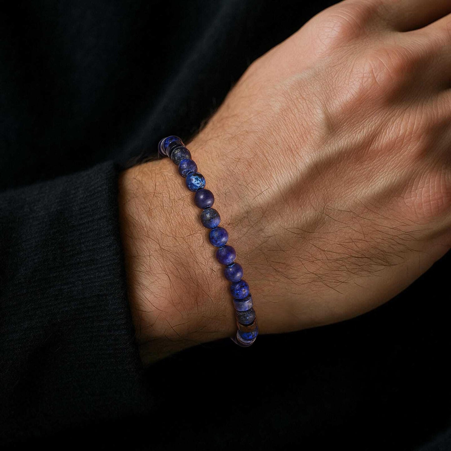TRUMIUM Beaded Bracelets for Men Women Hematite 6mm Lapis Lazuli Mens Bracelet Gemstone Jewelry for Him 9 Inch Length