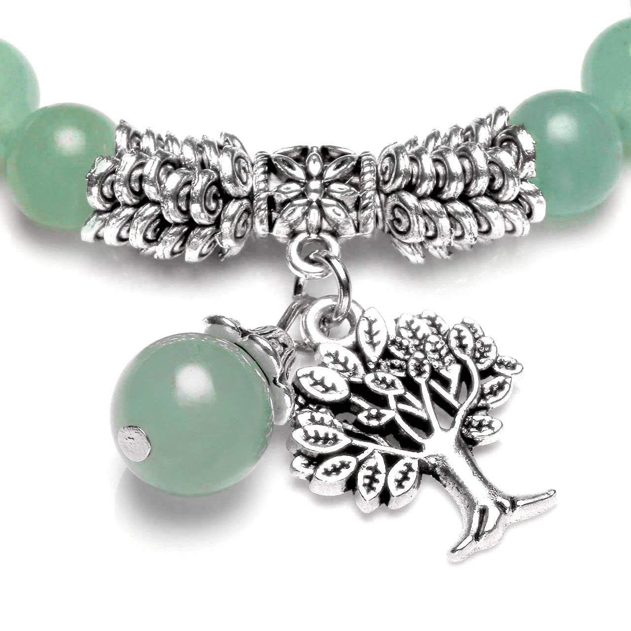 Jovivi 8MM Green Aventurine Natural Gemstone Healing Crystal Tree Life Lucky Charm Stretch Bracelet