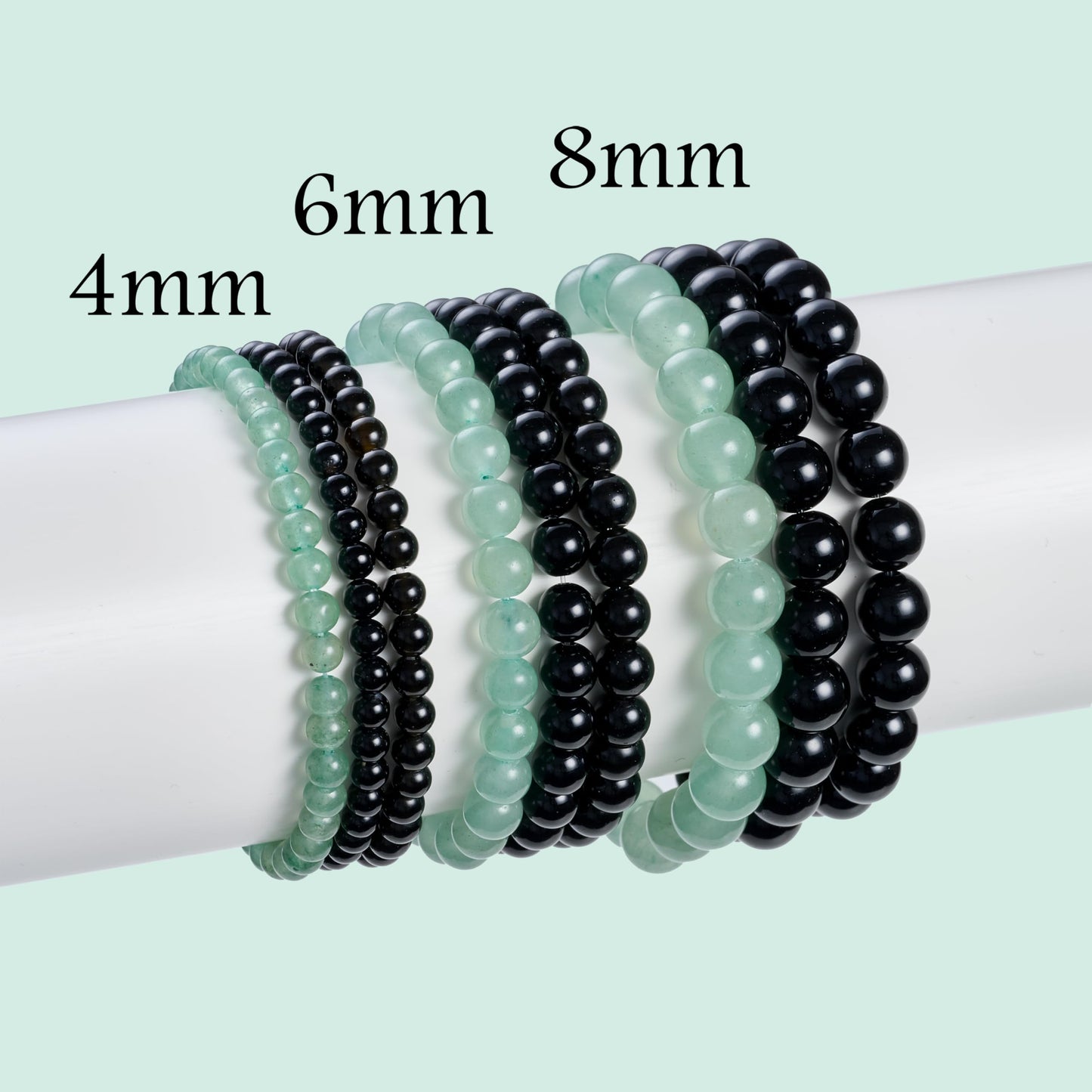 Bivei 3-Piece 8mm Beaded Bracelets for Women – Black Onyx, Black Obsidian, Green Aventurine – Handmade Natural Crystal Stretch Elastic Jewelry for Meditation, Yoga, Protection Gifts