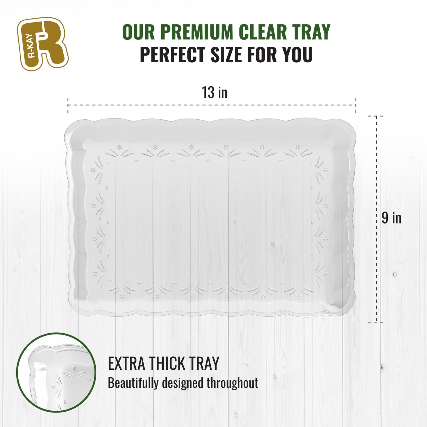6 Pack Clear Plastic Serving Trays for Party, 9 x 13 Inch - Heavy Duty Plastic Trays for Food - Rectangular Party Serving Trays and Platters - Clear Disposable Trays
