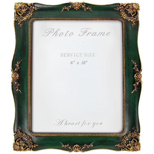 YEPOTUE Vintage Picture Frame 8x10 Inch, Ornate Photo Frame for Wall or Tabletop Display, Antique Picture Frame with Real Glass & Hook for Home Decor - Mother's Day Birthday Gift (Green)
