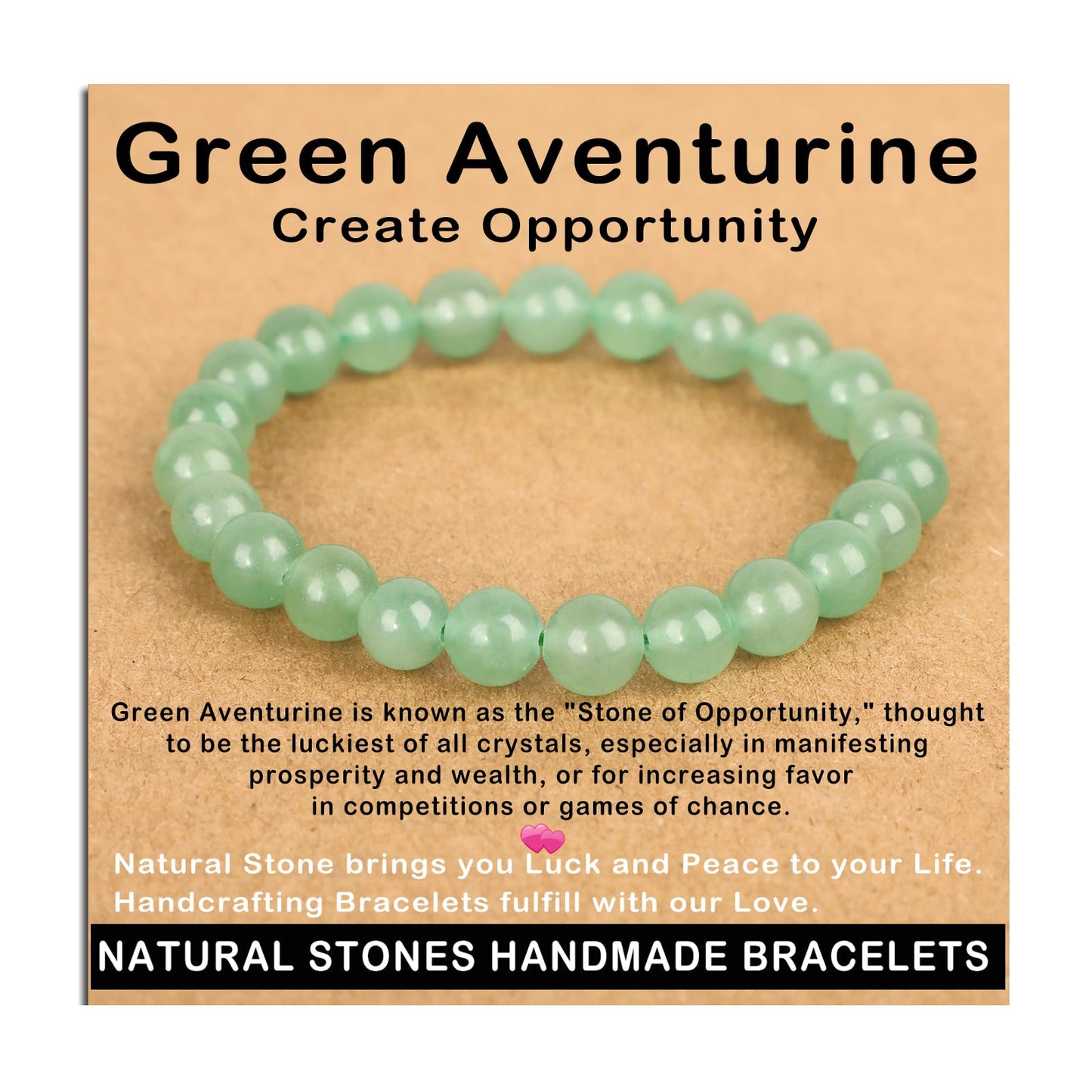 AD Beads Handmade Gemstone Stretch Elastic Bracelet Crystal Healing Reiki Nature's Beauty and Spiritual Essence Unisex (8mm, Green Aventurine (Opportunity))