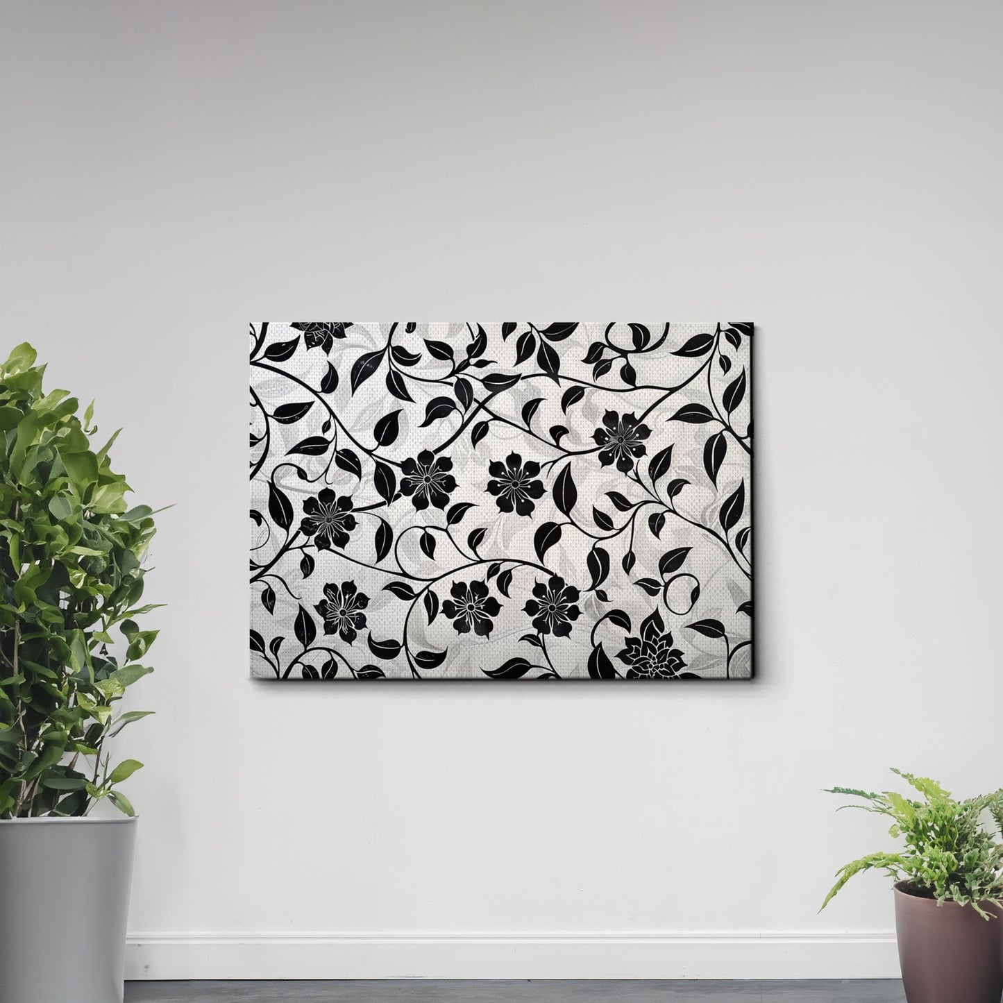 Canvas Print Scandinavian Folk Art Black and Beige Abstract Botanical Wall Art for Scandinavian Home Decor Wall Art, Decor