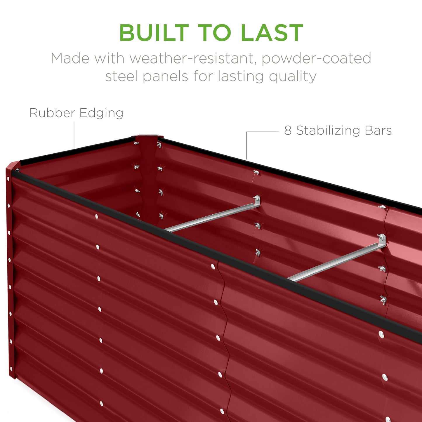 Best Choice Products 8x2x2ft Raised Outdoor Metal Garden Bed, Deep Root Box Planter for Vegetables, Flowers, Herbs, 240 Gallon Capacity, 100% Non Toxic Materials - Royal Red