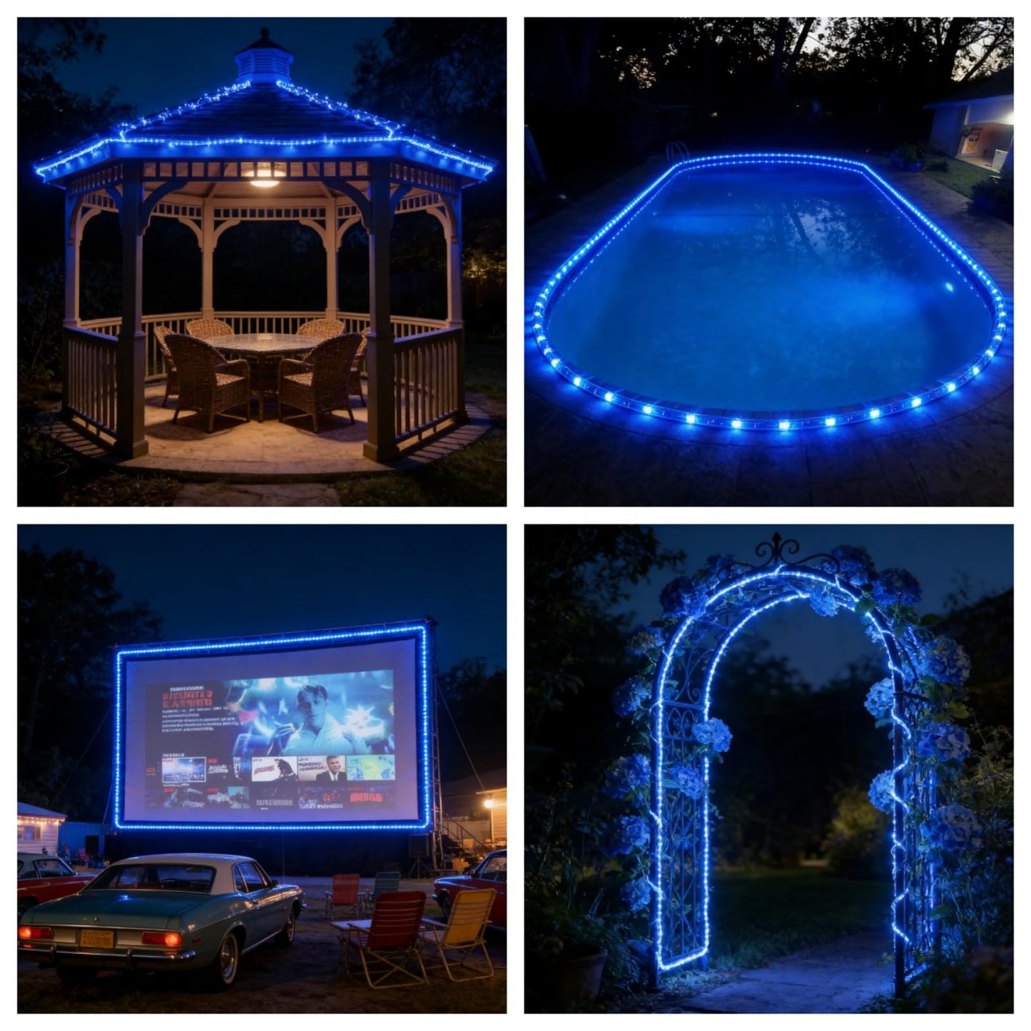 Tuanchuanrp LED Rope Lights, 100ft 110V Waterproof Rope Lights for Outside, Outdoor String Lights, Ideal for Eaves, Backyards Garden, Christmas Decoration(Blue)