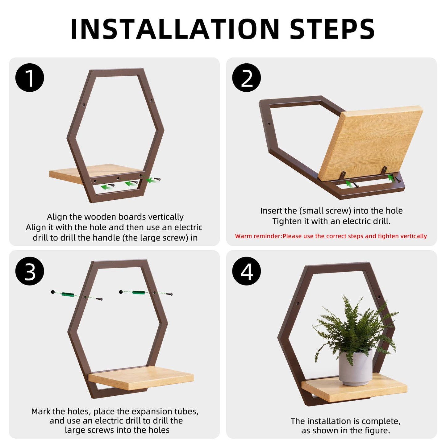 Rioneta 3 Pack Solid Wood & Heavy Duty Metal Wall Plant Stands,9 inch Natural Wood Shelf, Boho Arch Hanging Planter for Indoor 25 LB Load for Plants Coffee