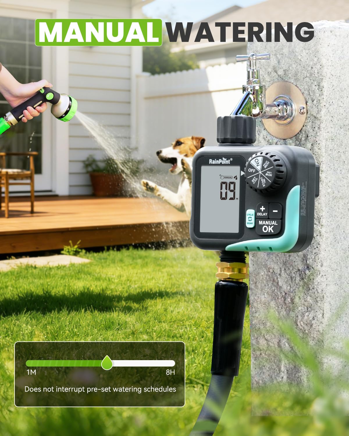 RAINPOINT Sprinkler Timer - Cycle & Soak Hose Timer for Garden Hose with Automatic Watering/Manual Watering/Rain Delay, Programmable for Irrigation System, Lawn, Yard, Outdoor