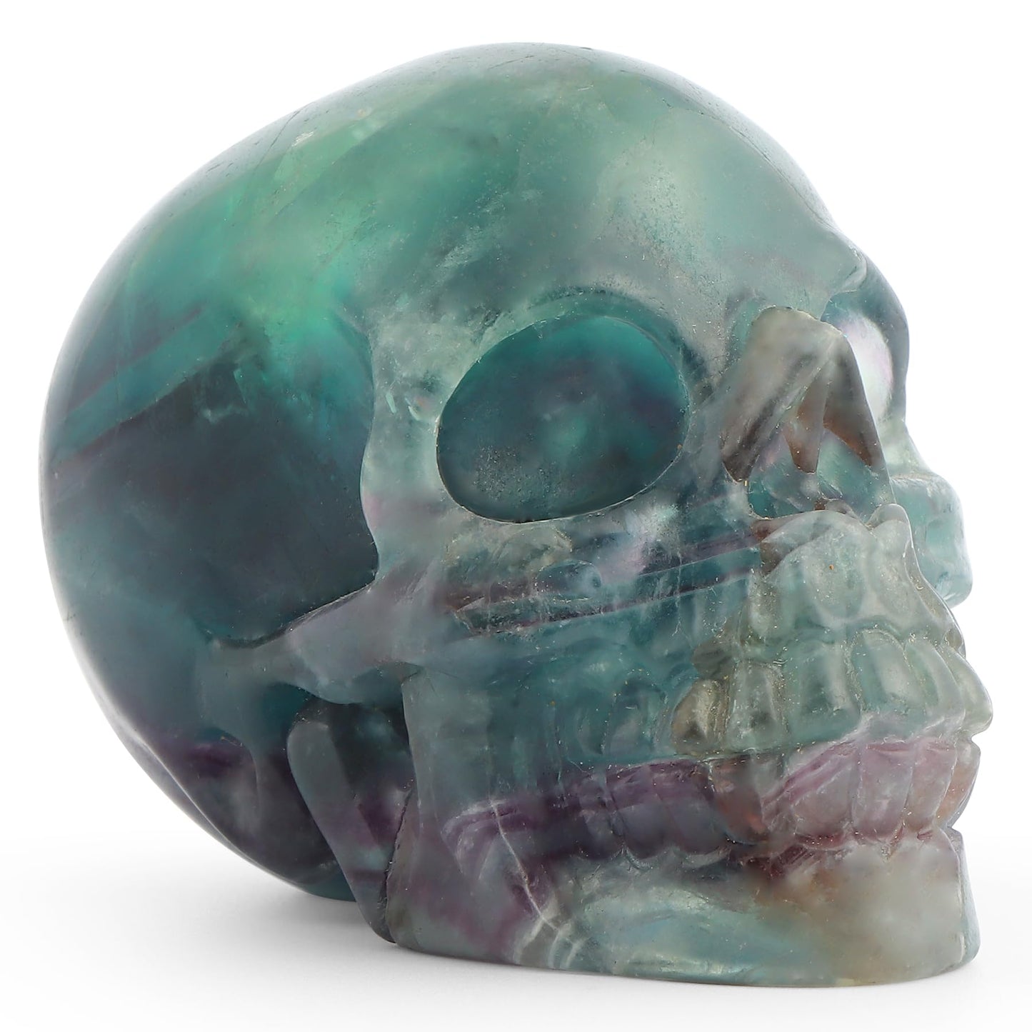 LEADGEM Crystal Skull Head Statue Hand Carved 3.0" Rainbow Fluorite Polished Gemstone Skull Stone Figurine Crafts Ornament for Home Office Halloween Decor