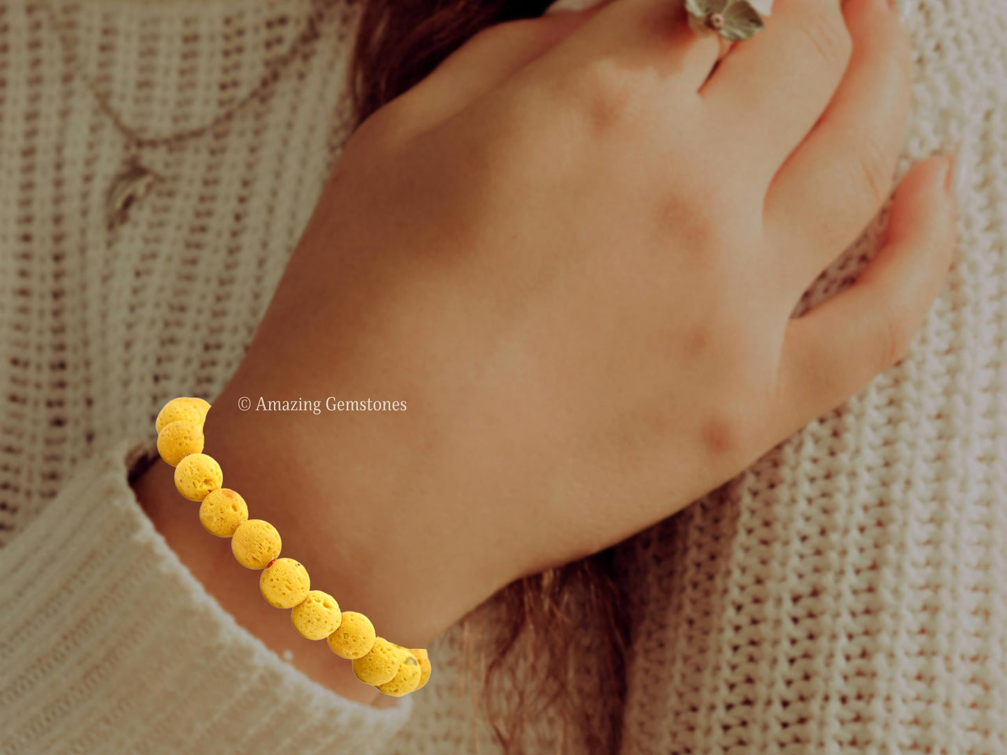 Amazing Gemstone Crystal Bracelet for Women Men's Gifts - Protection Healing Crystal Bracelet - 8mm Gemstone Beaded Stretchable Bracelet Pulseras Para Hombres Mujer Stocking Stuffers Mothers Day Gift (Yellow Lava)