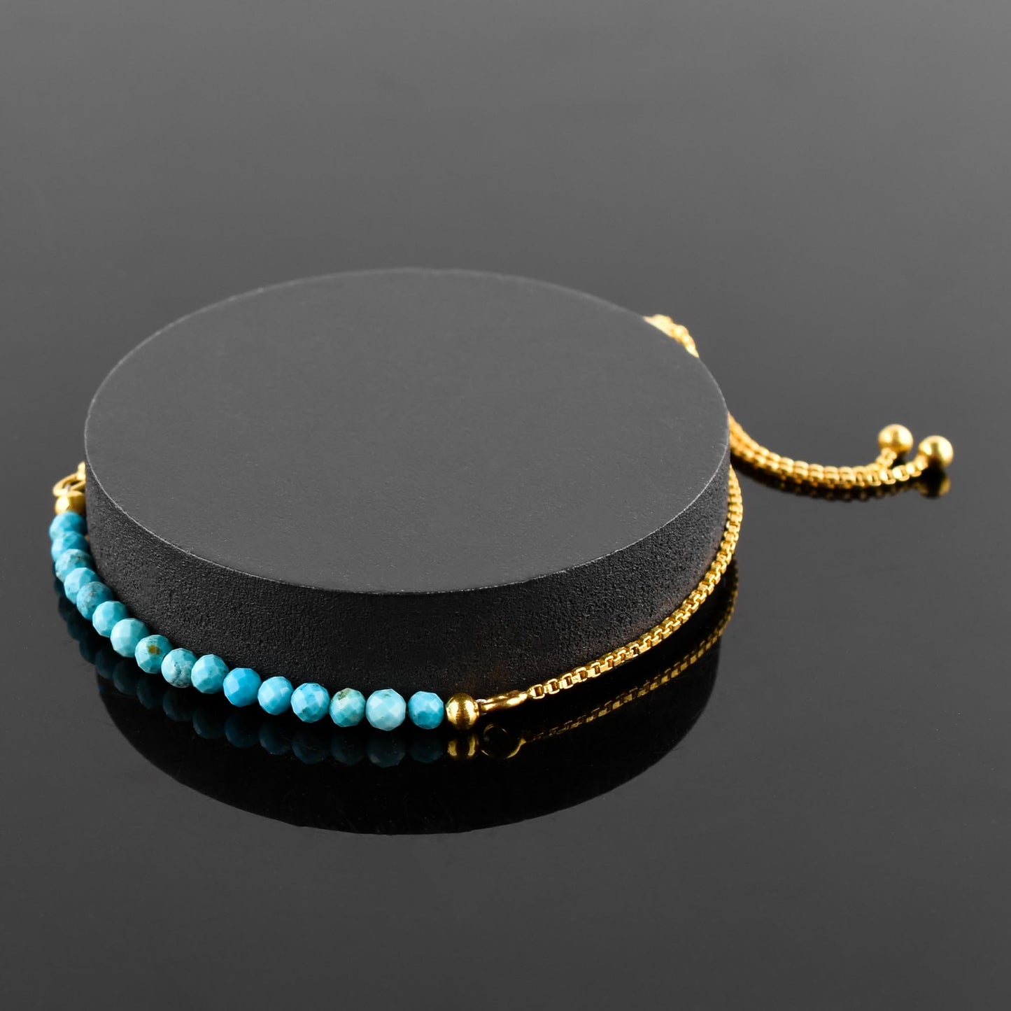 InfinityGemsArt Turquoise Bracelets For Women, December Birthstone Jewelry, Blue Beads Beaded Stone Bolo Slider Crystals Gemstones, 14K Gold Plated Adjustable Chain, Gifts For Her