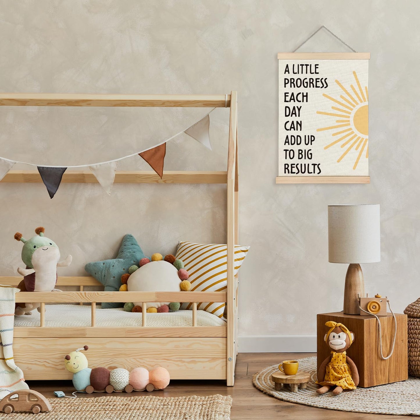 YTRGI Inspirational Mental Health Wall Art Decor, Motivational Home Office Decor, A Little Progress Each Day Can Add Up to Big Results Canvas Prints Framed Wall Art for Therapy Office, 12x16 Inch