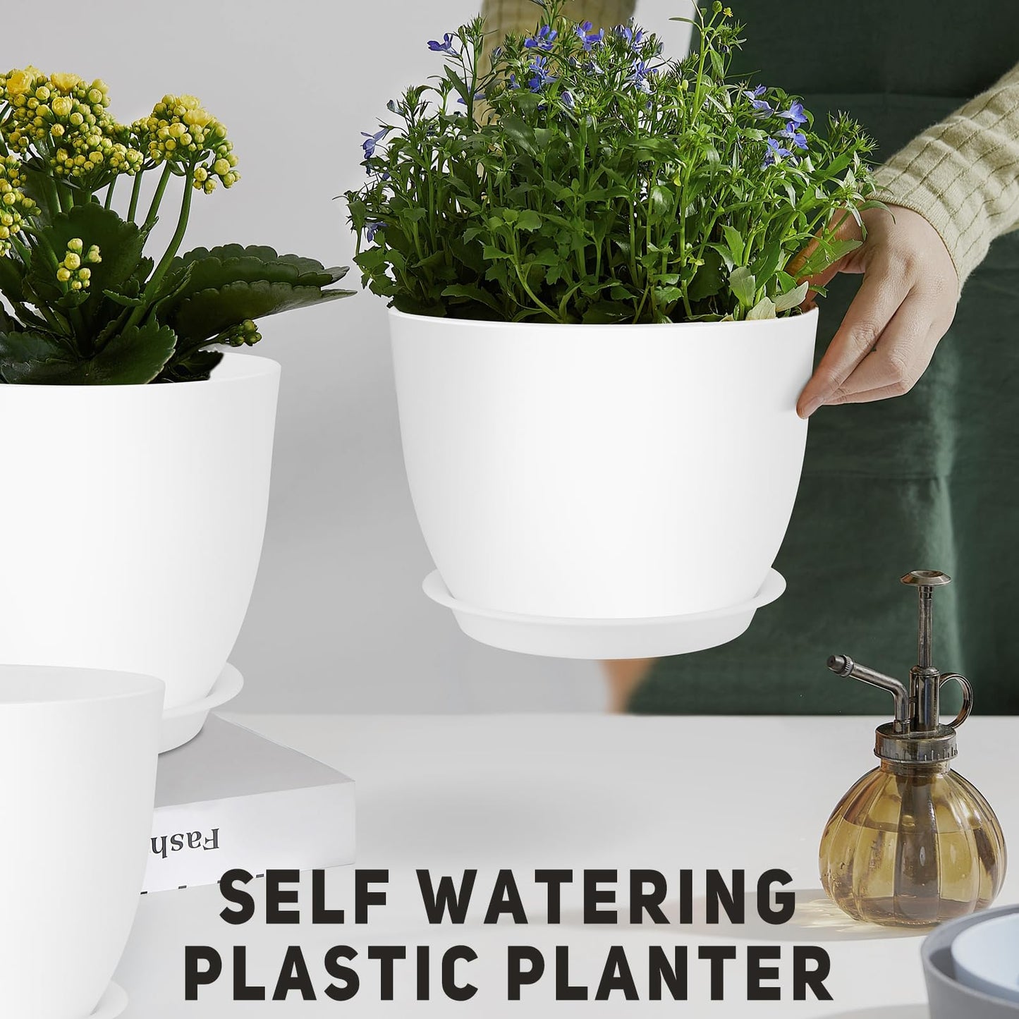 YNNICO Plant Pots 12/10/9 inch Set of 3, Flower Pots with Multi Mesh Drainage Holes, Large Planters for Indoor Outdoor Garden Plants and Flowers. (White)