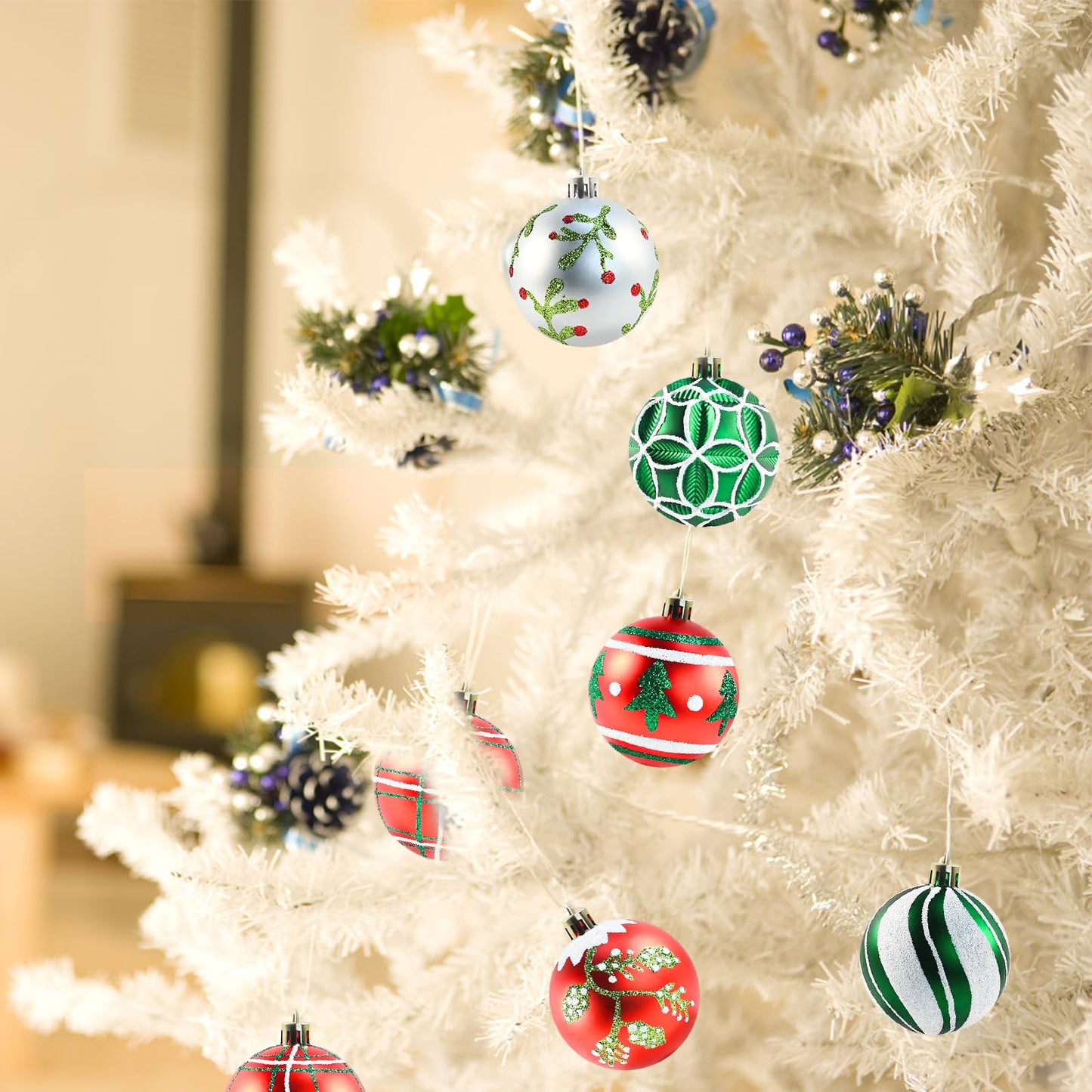 16PCS Christmas Balls Ornaments - 2.36’’ Plastic Christmas Tree Ornaments Balls Shatterproof, 2026 White Green Silver and Red Hanging Decorations for Christmas