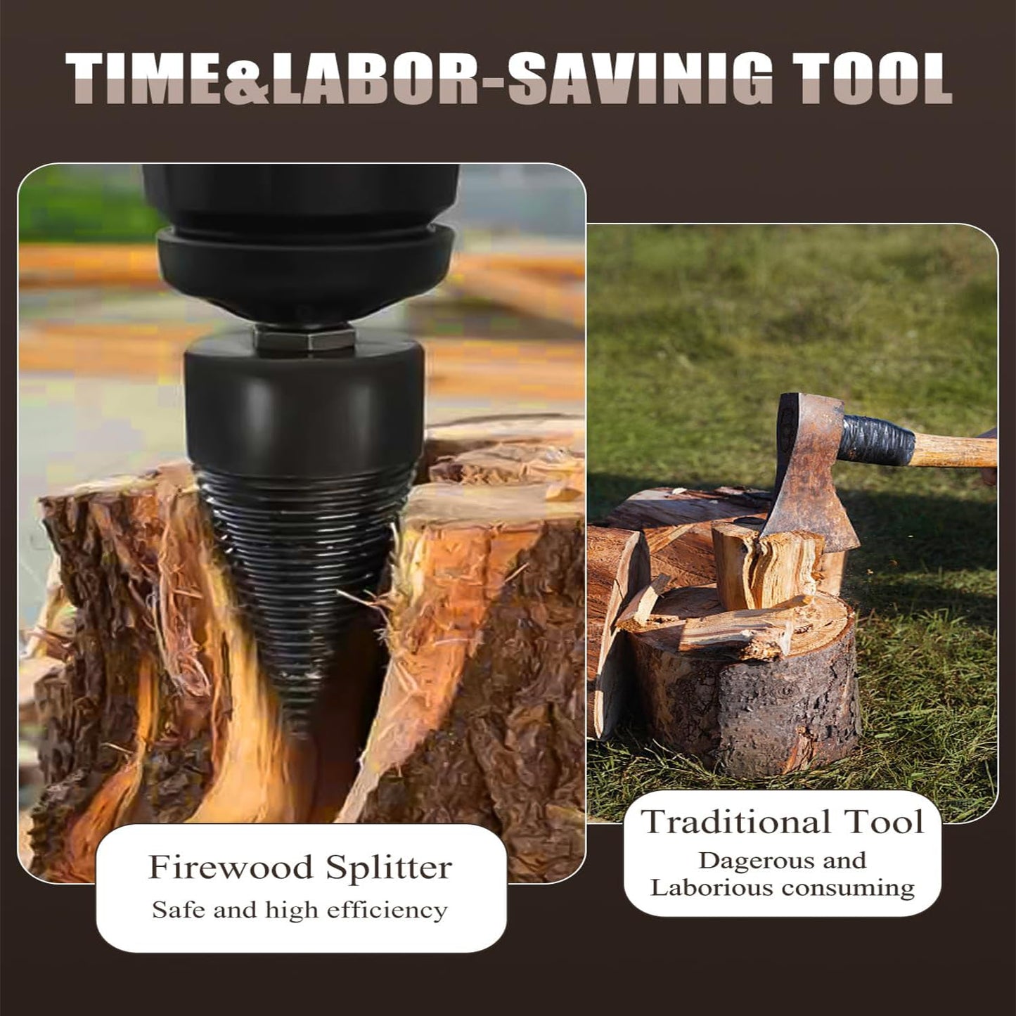 6 Pcs Wood Splitter Drill Bits, 50mm+32mm Firewood Log Splitter, Heavy Duty Electric Drill Screw Cone Driver Removable, Detachable Wood Splitting Wedge Tool