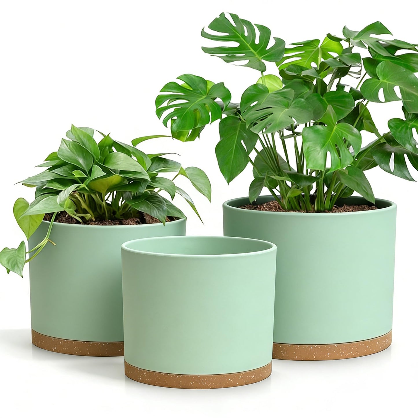DGJDLWHX Large Plant Pots Set of 3 – 8", 9", 10" Indoor Flower Pots with Drainage Holes and Saucers, Big Planters for Monstera, Fiddle Leaf Fig, Snake Plant – 5 Colors