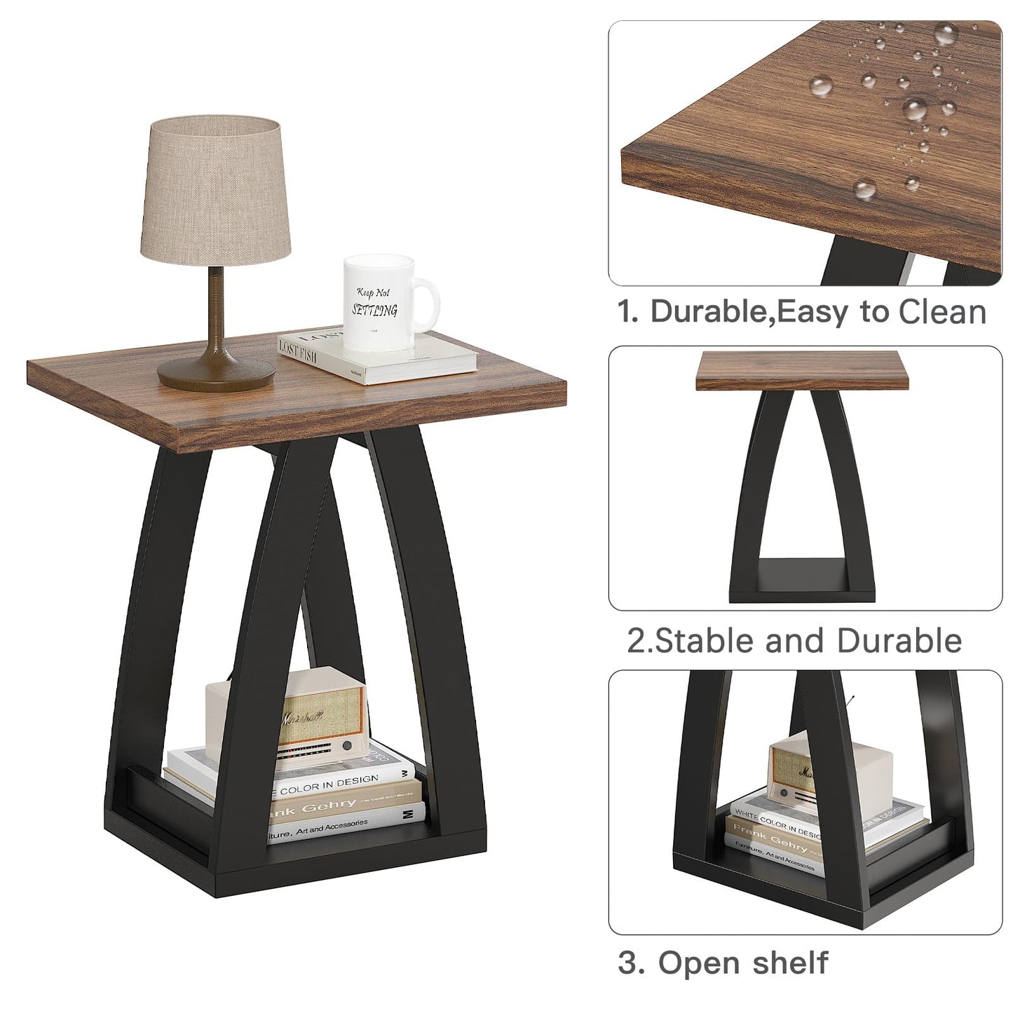 FROMJBEST End Table, Side Table, Nightstand, Sofa Side Table with Shelf, Modern End Table for Living Room, Bedroom