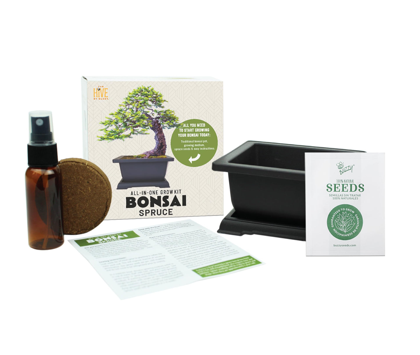 BUZZY Seeds Bonsai Starter Kit, Norway Spruce, Complete Indoor Gardening Gift, DIY Mini Tree Project, Soothing Indoor Hobby for Home or Office, Fun Stocking Stuffer, Housewarming Present