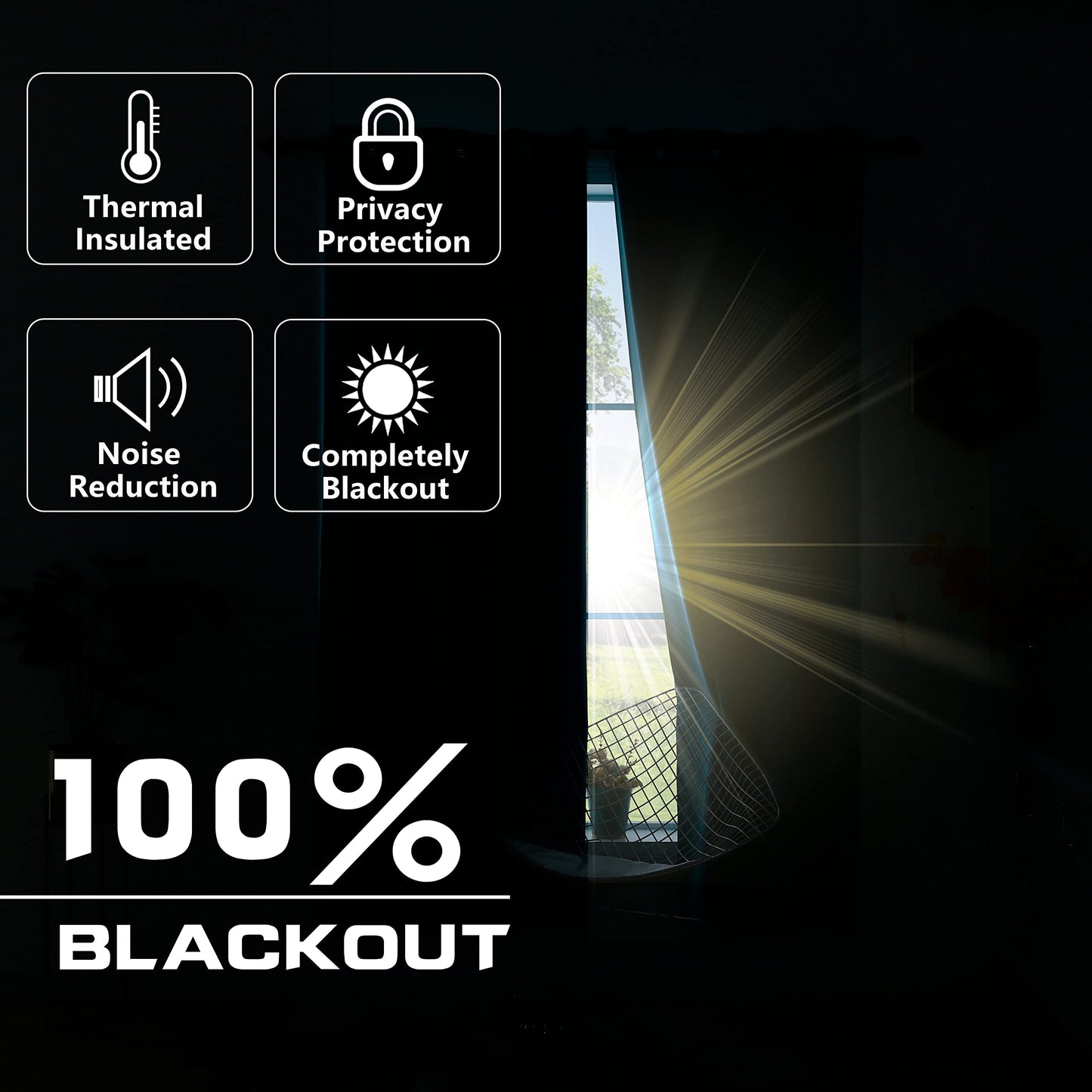 KOUFALL Blackout Curtains 84 Inches Long for Bedroom,100% Blackout Blinds Sun Light Blocking Dark Black Out Shades for Indoor Windows Living Room 2 Panels Set