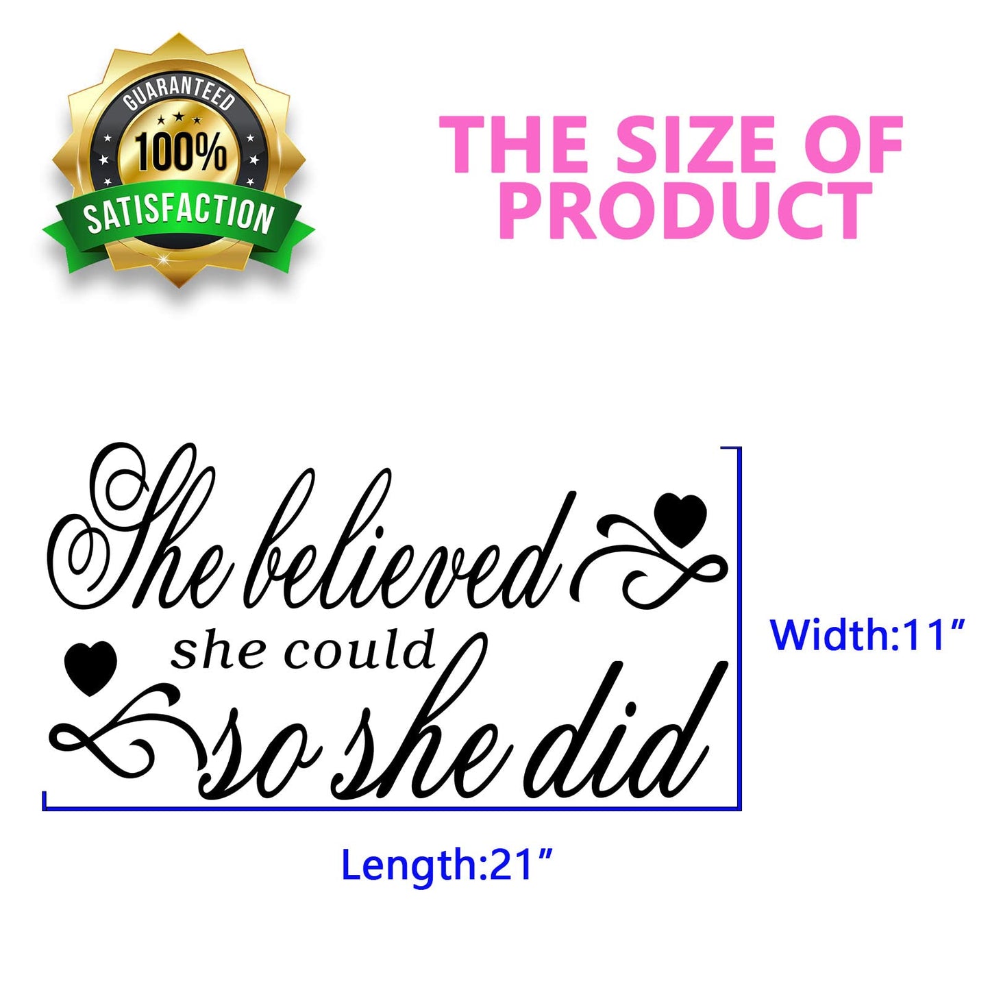 Wall Decals for Women, She Believed She Could so She Did Wall Art, Bedroom Quotes Inspirational Girls Woman Family Living Room Office Gym kitchen Bathroom, Ladies Boss Work Yoga Sports Running Dance Positive, Beauty Salon Make Up Store Sayings Words Life